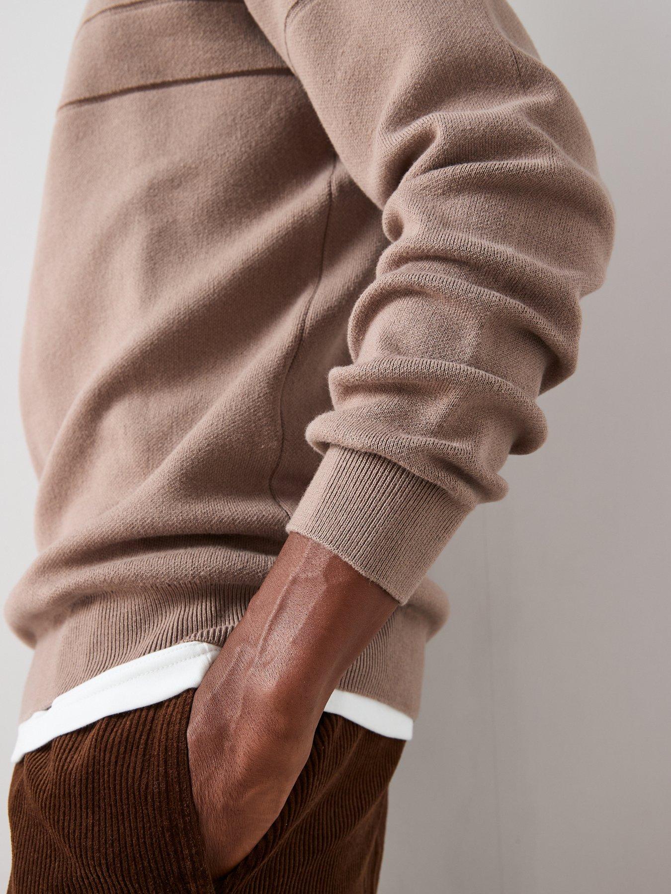 Image 6 of 7 of The Very Collection Textured Stripe 1/4 Zip with Cotton - Mushroom