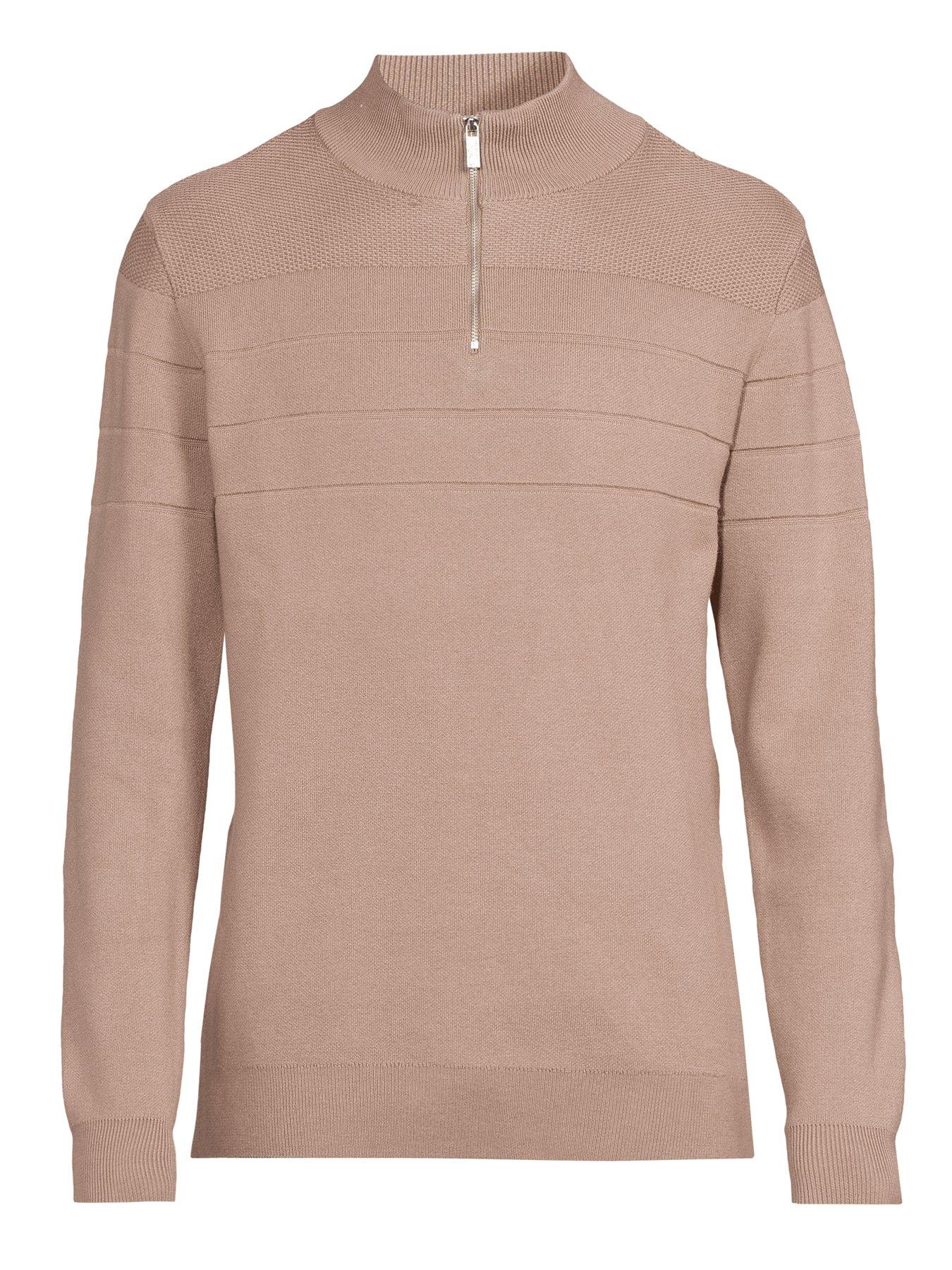 Image 7 of 7 of The Very Collection Textured Stripe 1/4 Zip with Cotton - Mushroom