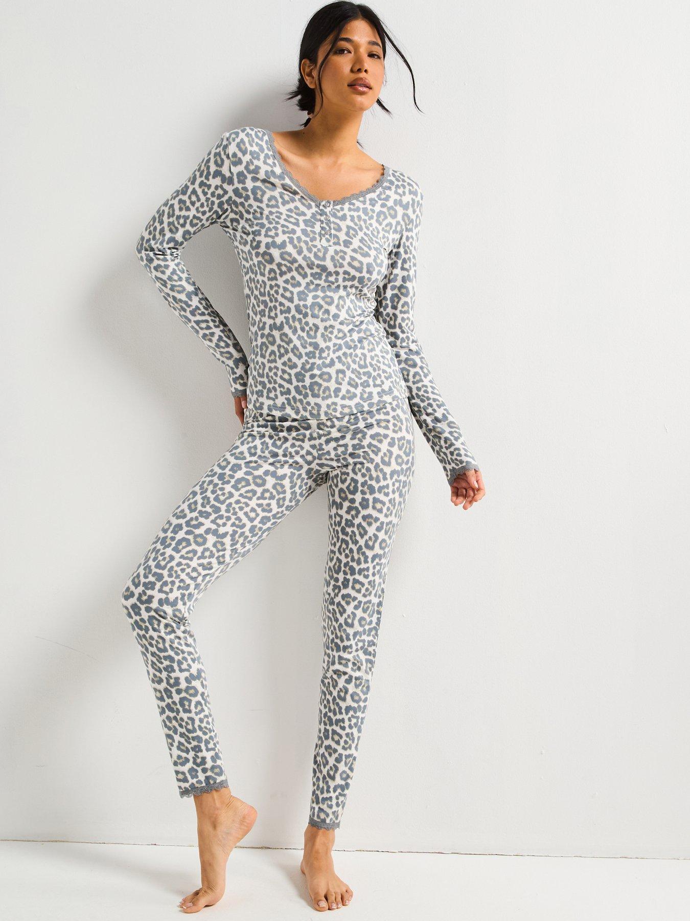 undefined Leopard Print Henley And Legging Pyjama Set - Multi