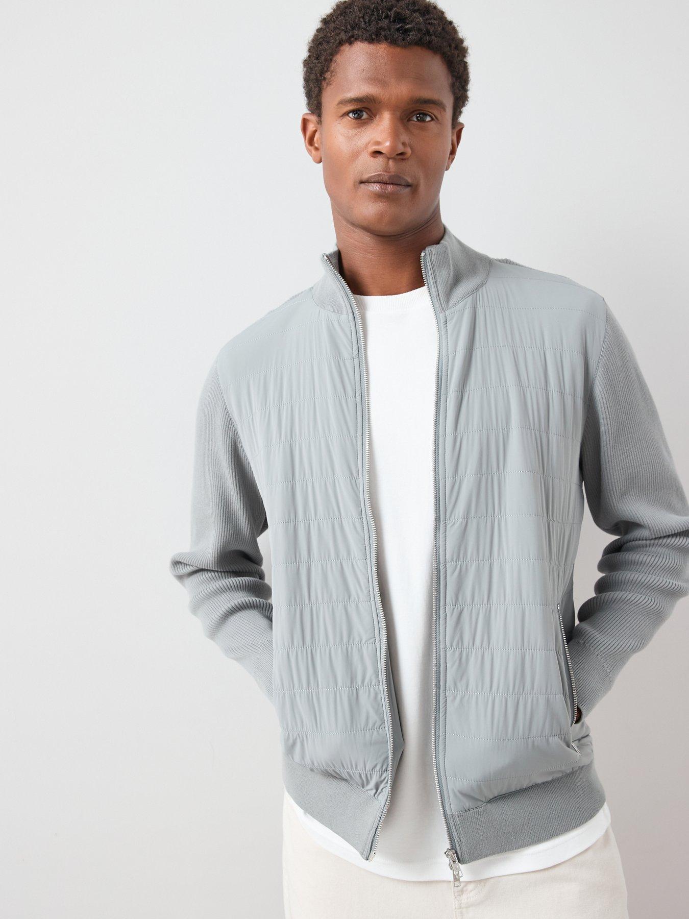 Image 1 of 7 of The Very Collection Hybrid Knit Funnel Jacket With Cotton - Light Grey