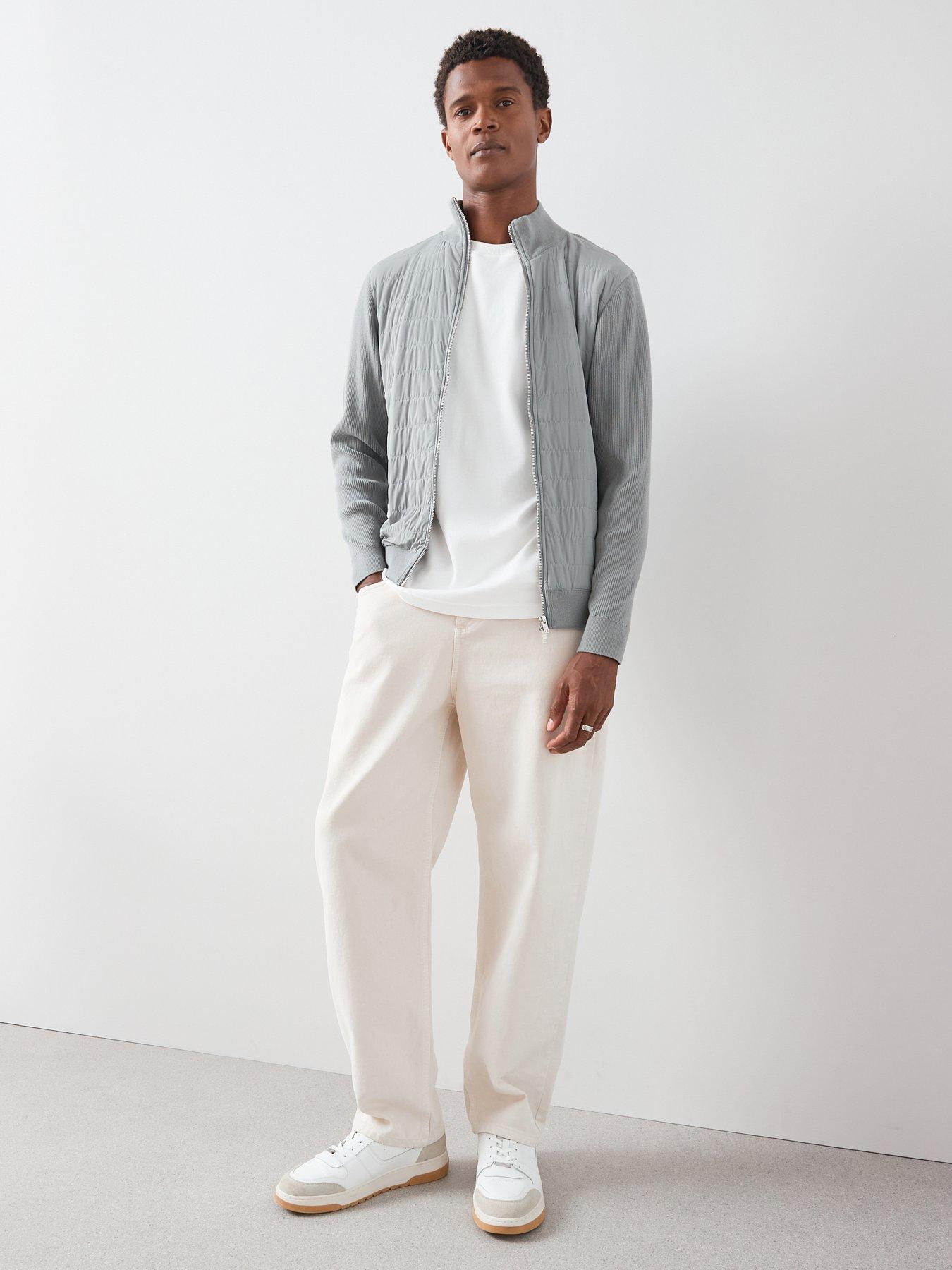 Image 3 of 7 of The Very Collection Hybrid Knit Funnel Jacket With Cotton - Light Grey