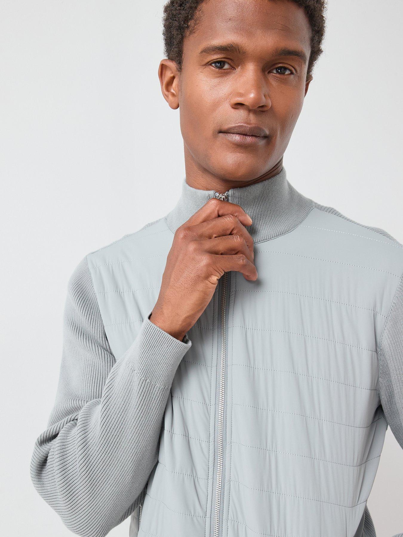 Image 4 of 7 of The Very Collection Hybrid Knit Funnel Jacket With Cotton - Light Grey