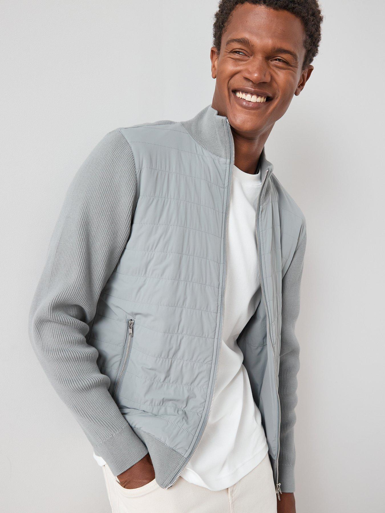 Image 5 of 7 of The Very Collection Hybrid Knit Funnel Jacket With Cotton - Light Grey