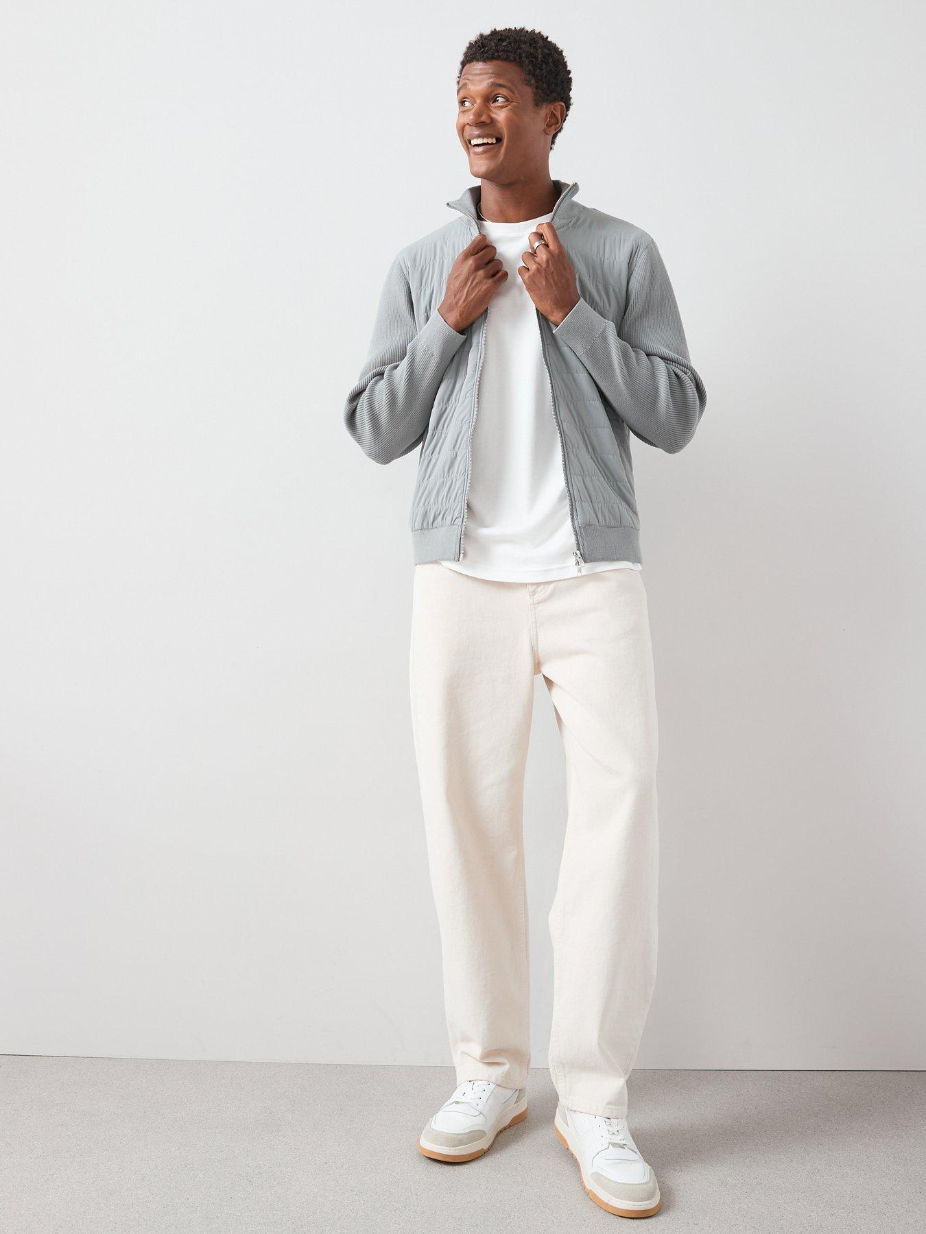 Image 6 of 7 of The Very Collection Hybrid Knit Funnel Jacket With Cotton - Light Grey