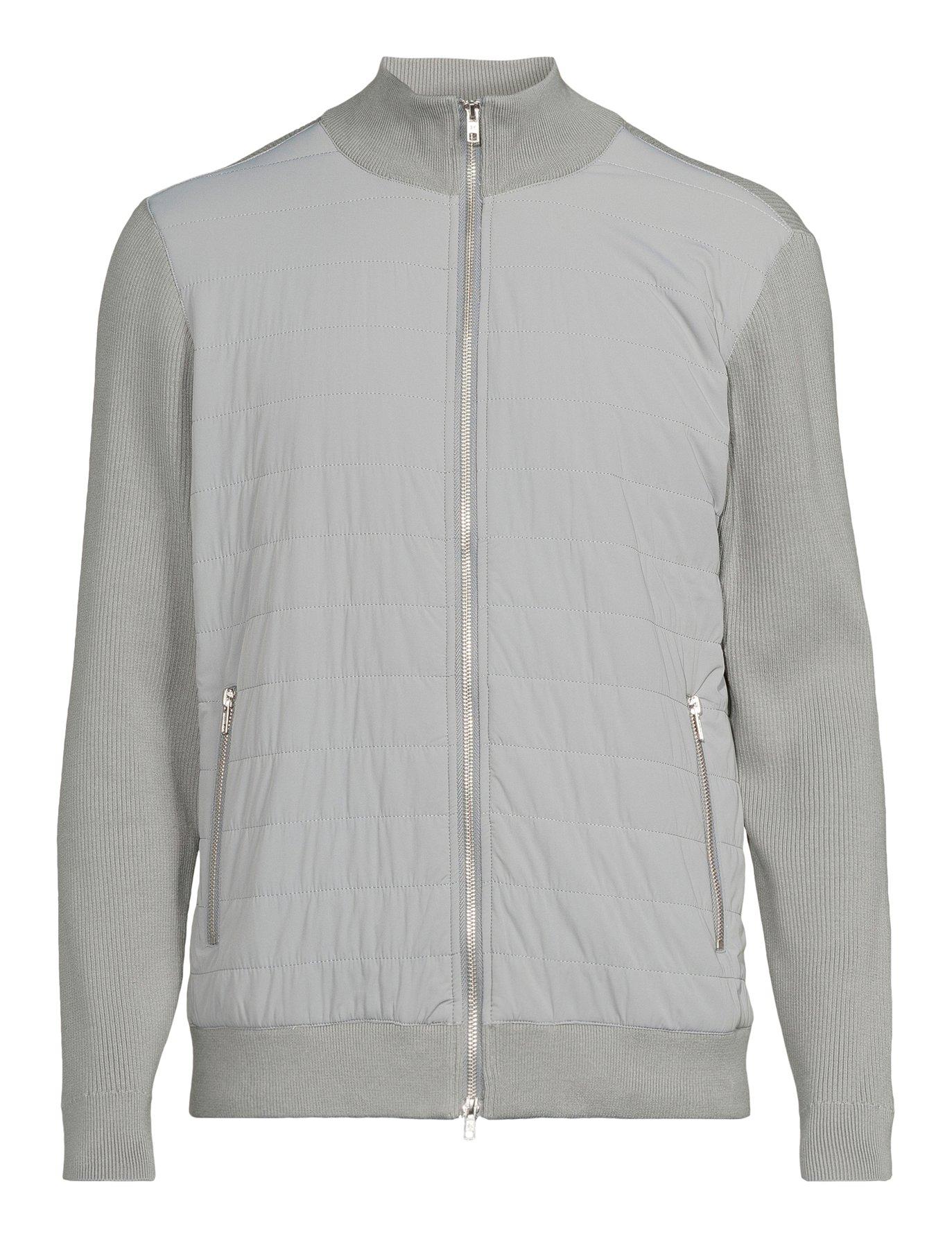 Image 7 of 7 of The Very Collection Hybrid Knit Funnel Jacket With Cotton - Light Grey
