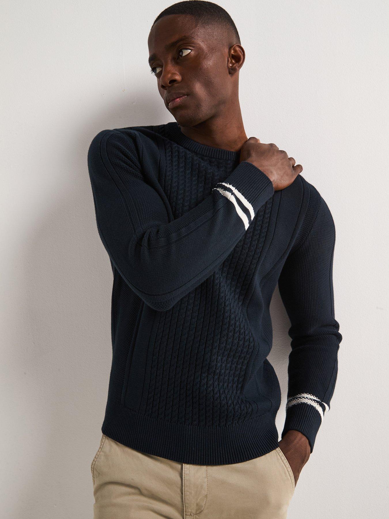 undefined Pure Cotton Cable Knit Crew Neck Jumper - Navy