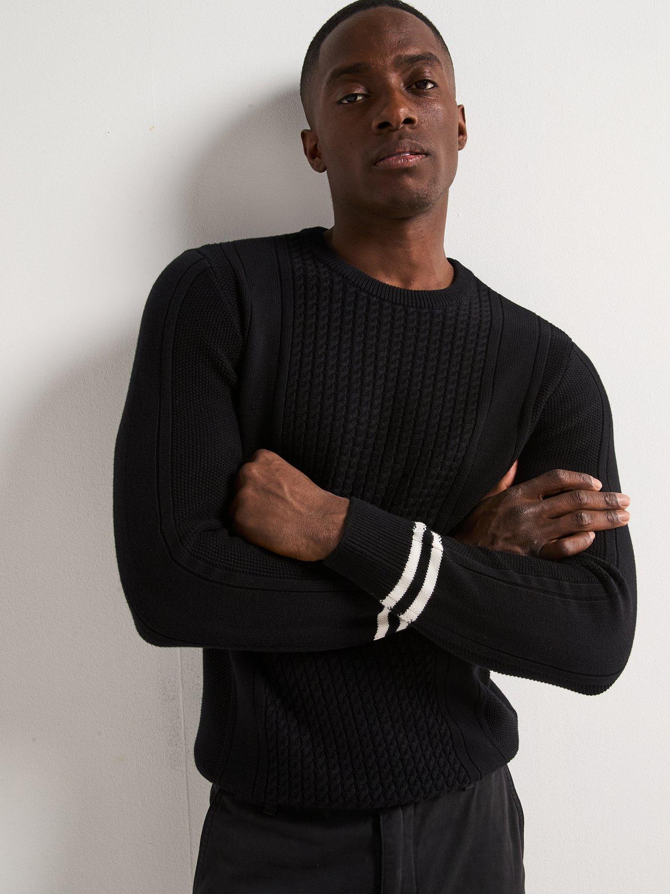 undefined Pure Cotton Cable Knit Crew Jumper - Black