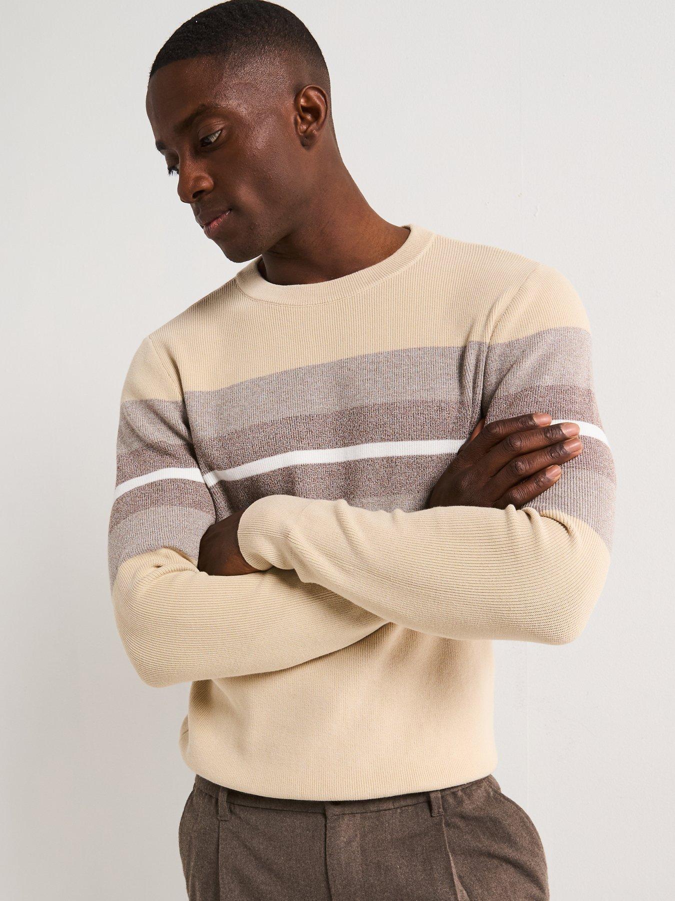 Very Man Cotton Rich Colour Block Jumper -  Beige