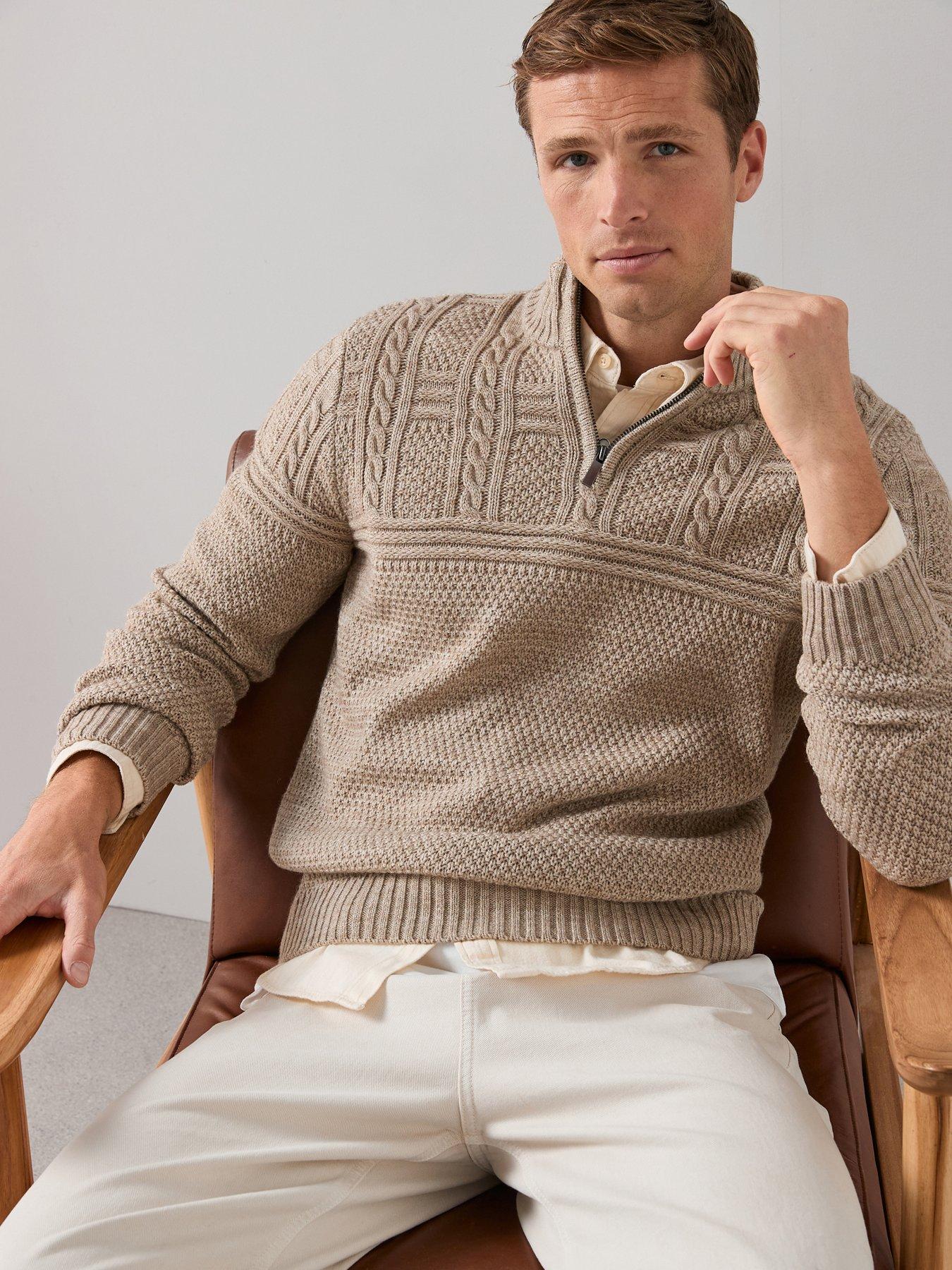 Image 1 of 6 of The Very Collection Cable Knit 1/4 Zip Jumper With Wool - Beige
