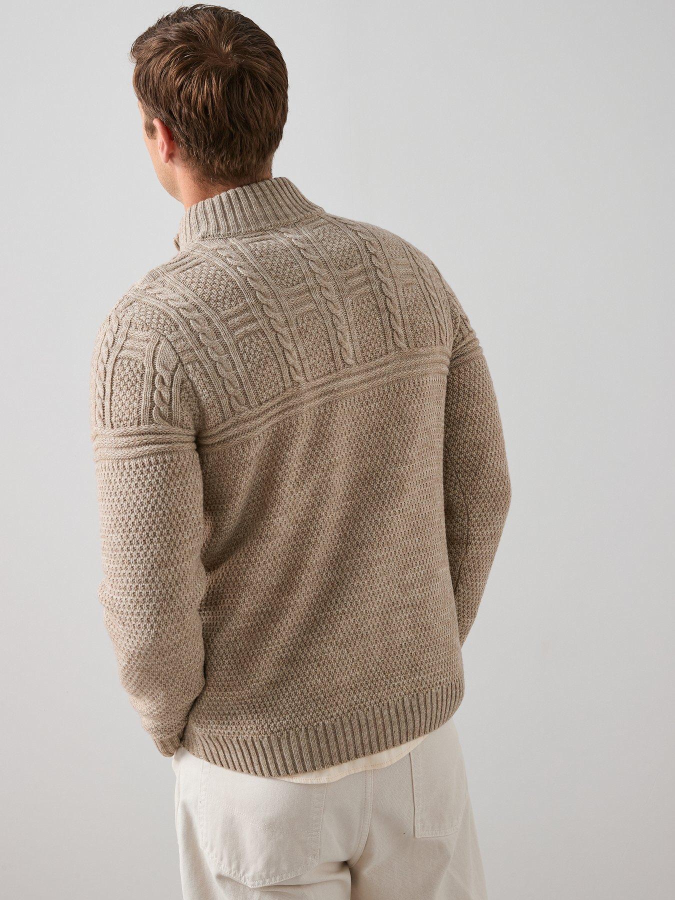 Image 2 of 6 of The Very Collection Cable Knit 1/4 Zip Jumper With Wool - Beige
