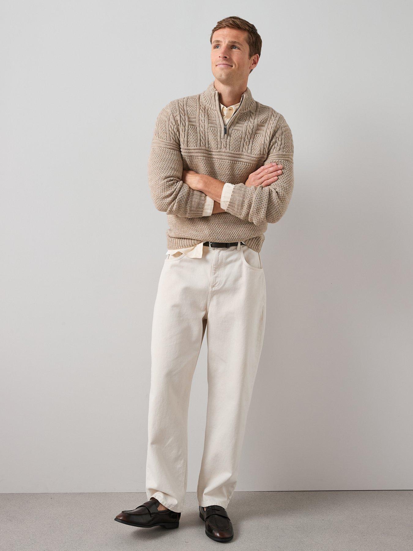 Image 3 of 6 of The Very Collection Cable Knit 1/4 Zip Jumper With Wool - Beige