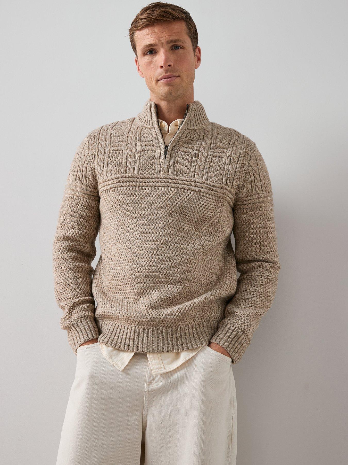 Image 4 of 6 of The Very Collection Cable Knit 1/4 Zip Jumper With Wool - Beige