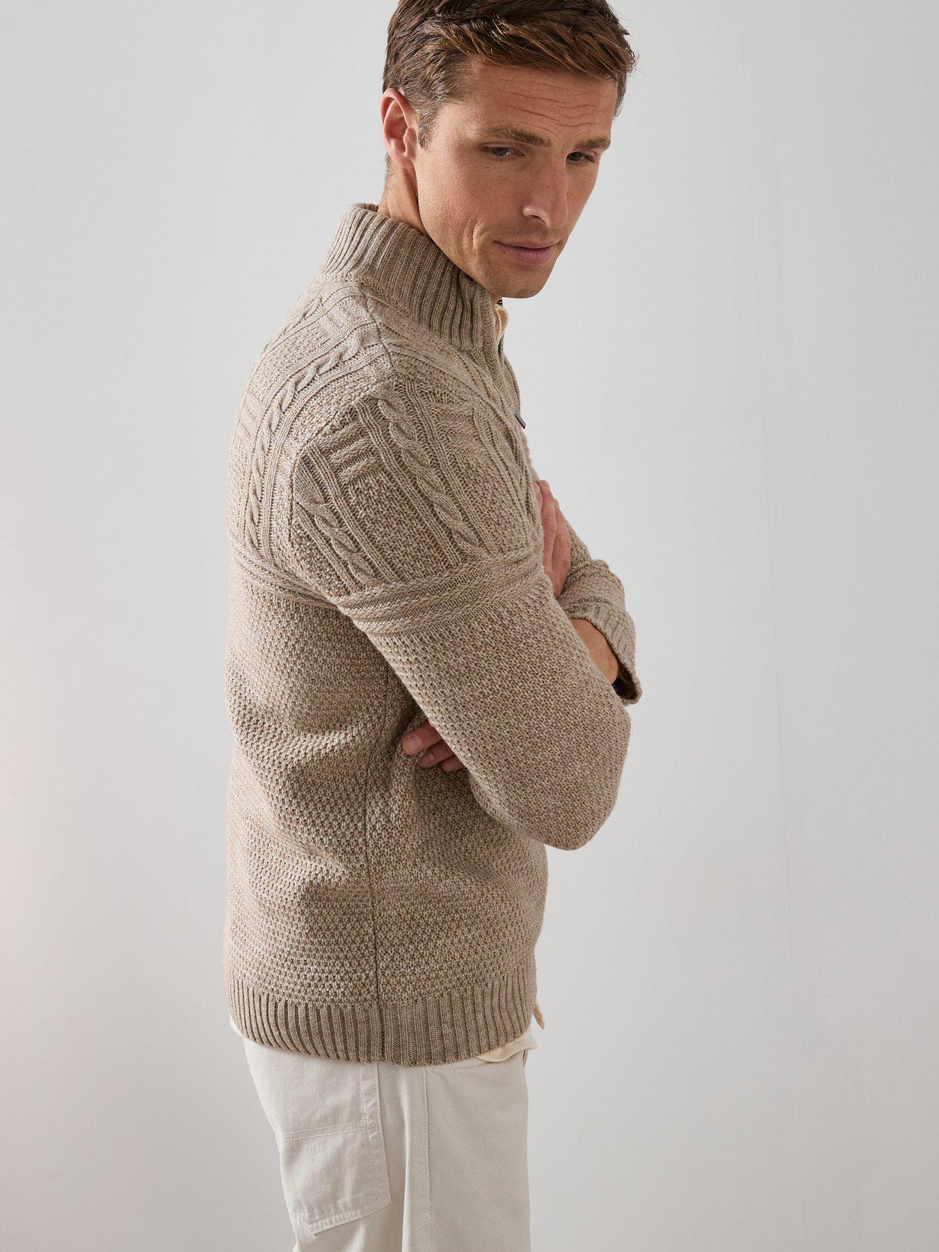 Image 6 of 6 of The Very Collection Cable Knit 1/4 Zip Jumper With Wool - Beige