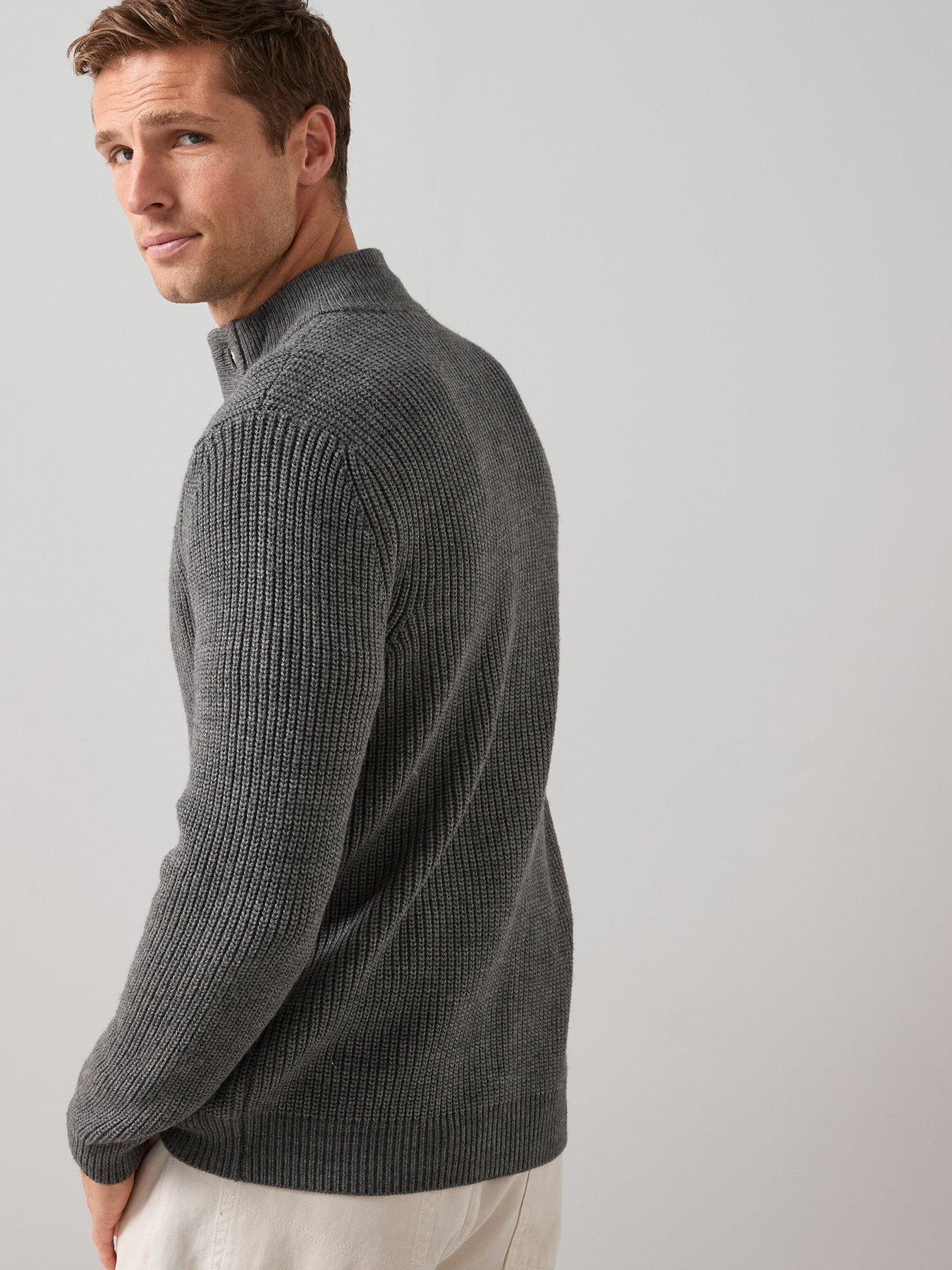 Image 2 of 6 of The Very Collection Funnel Neck Knitted Cardigan With Wool - Charcoal
