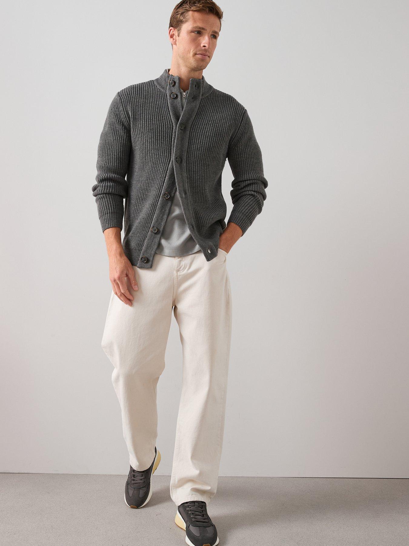 Image 3 of 6 of The Very Collection Funnel Neck Knitted Cardigan With Wool - Charcoal