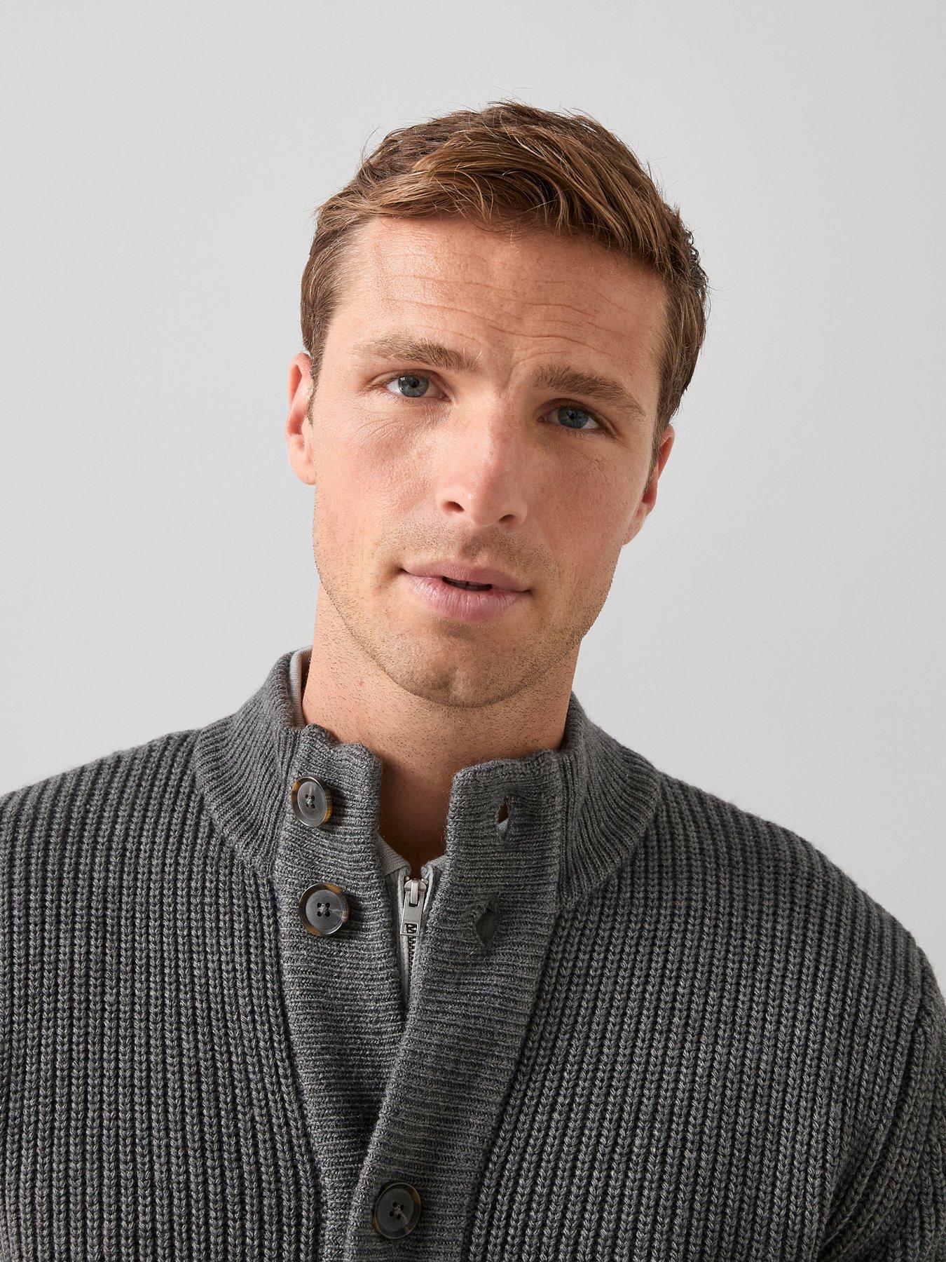 Image 4 of 6 of The Very Collection Funnel Neck Knitted Cardigan With Wool - Charcoal