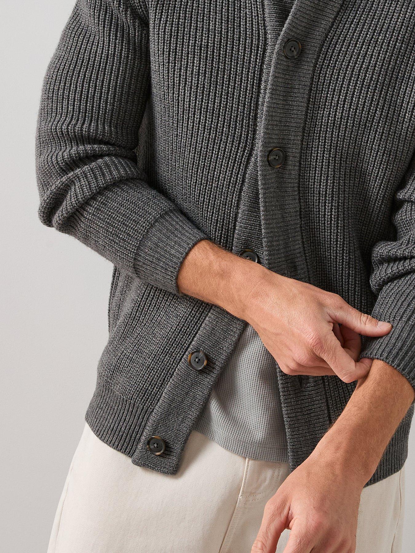 Image 5 of 6 of The Very Collection Funnel Neck Knitted Cardigan With Wool - Charcoal