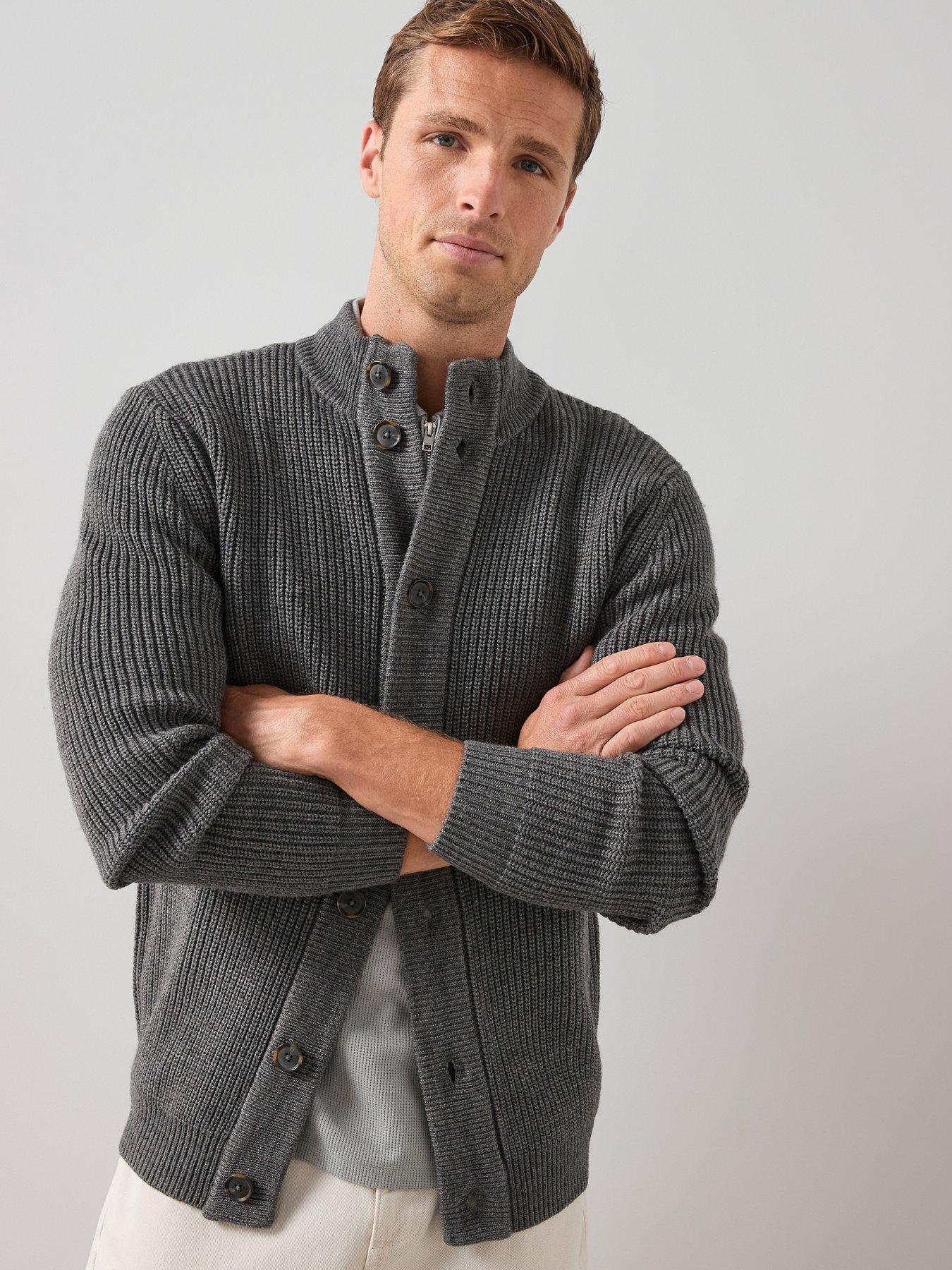 Image 6 of 6 of The Very Collection Funnel Neck Knitted Cardigan With Wool - Charcoal