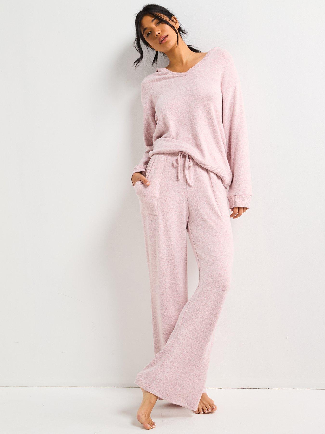 undefined Ribbed Marl Hooded Wide Leg Loungewear Set