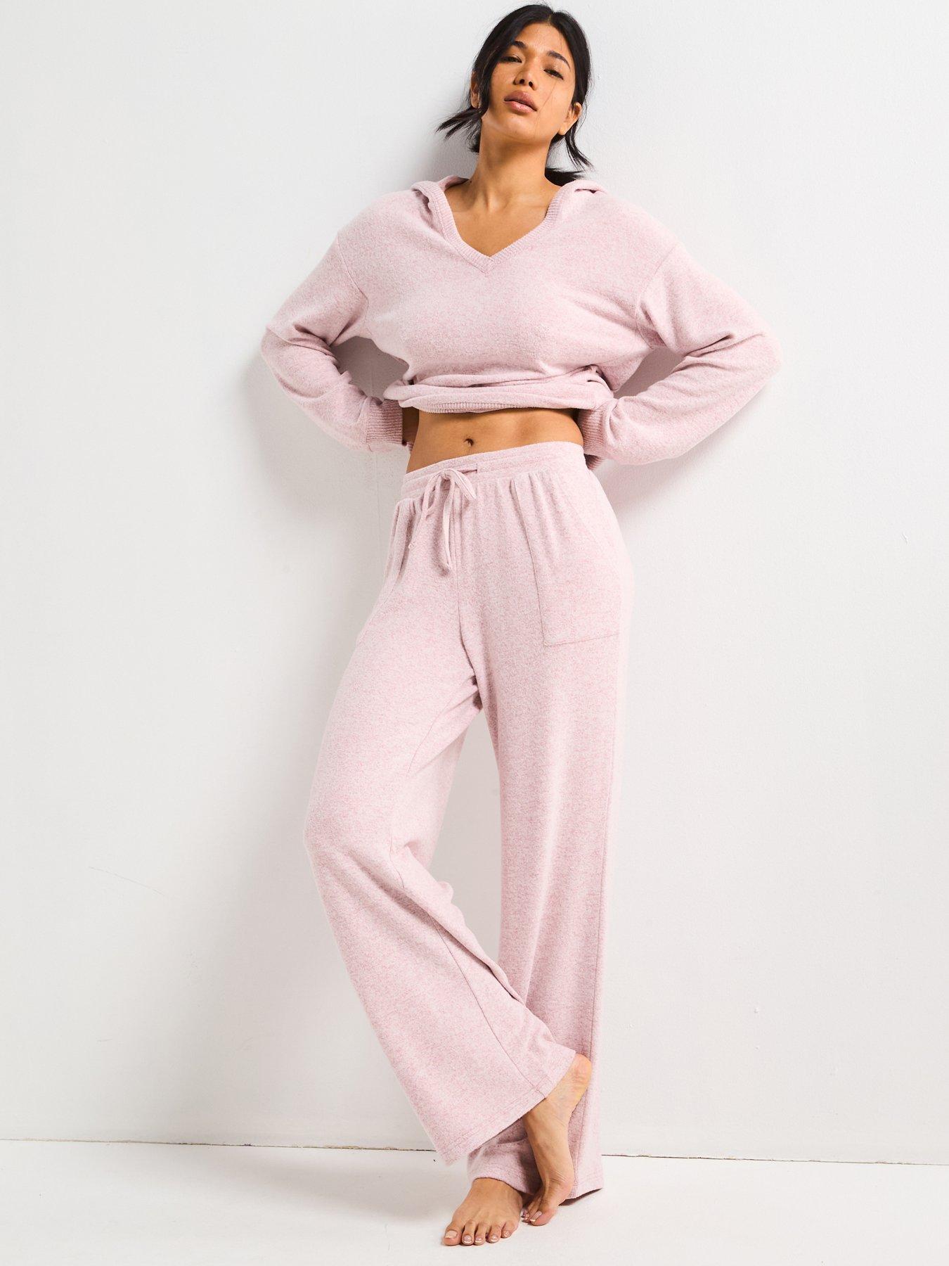 Image 3 of 5 of V by Very Ribbed Marl Hooded Wide Leg Loungewear Set
