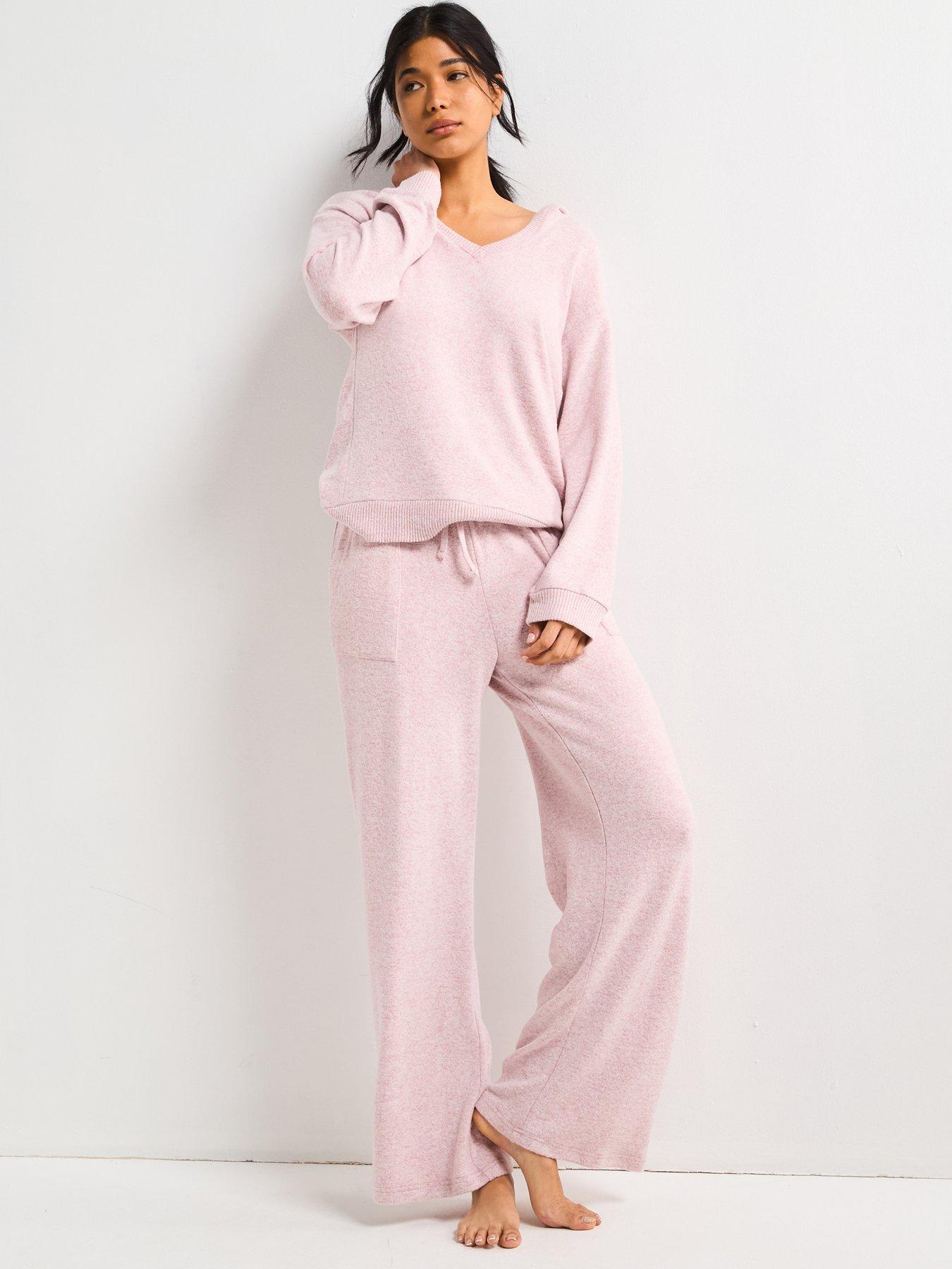 Image 4 of 5 of V by Very Ribbed Marl Hooded Wide Leg Loungewear Set