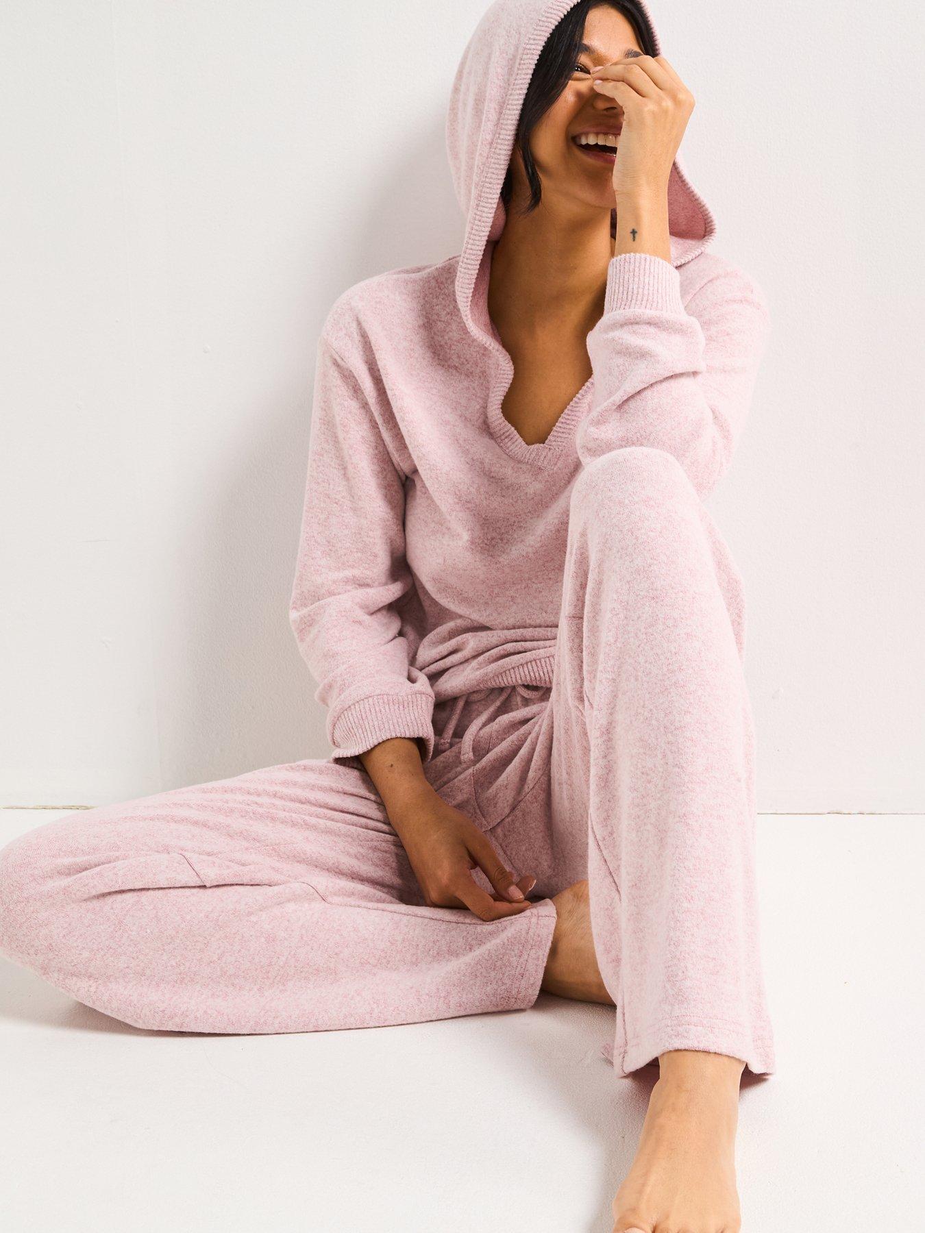 Image 5 of 5 of V by Very Ribbed Marl Hooded Wide Leg Loungewear Set