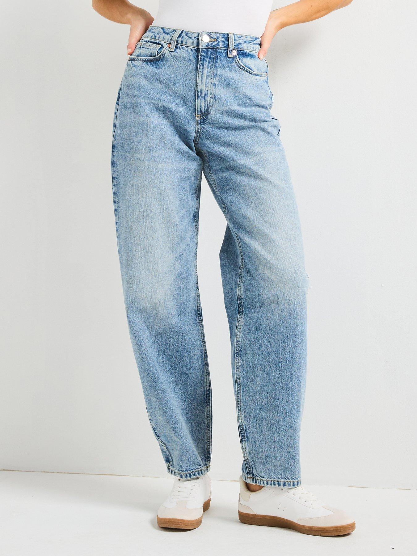 undefined Low Curve Barrel Leg Jeans - Mid Wash