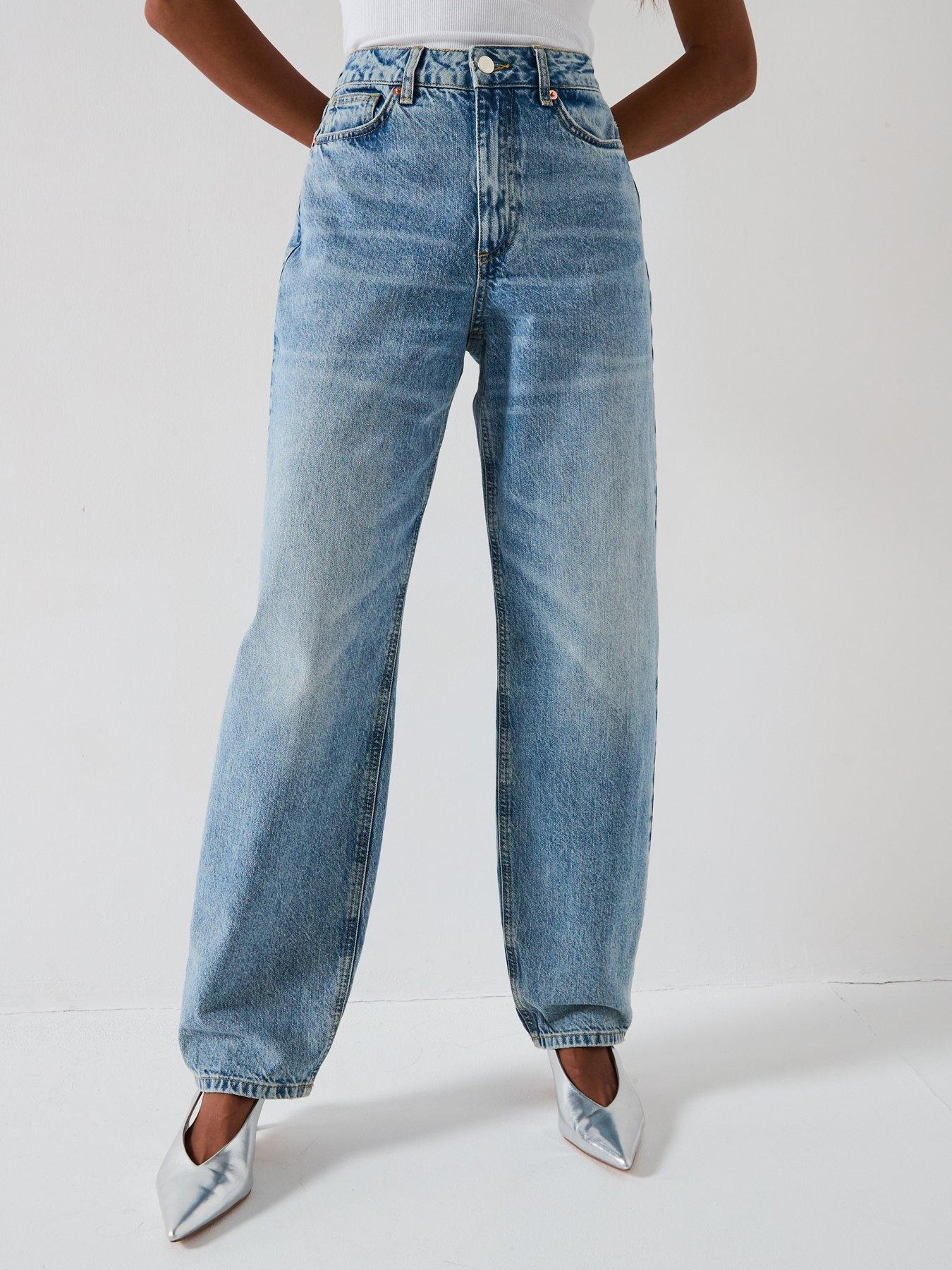 V by Very Low Curve Barrel Leg Jeans - Mid Wash