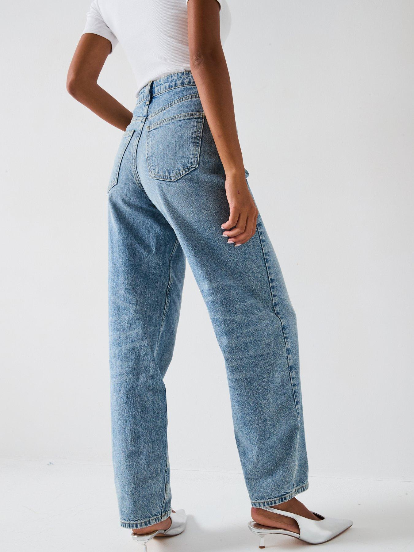 Image 2 of 4 of V by Very Low Curve Barrel Leg Jeans - Mid Wash