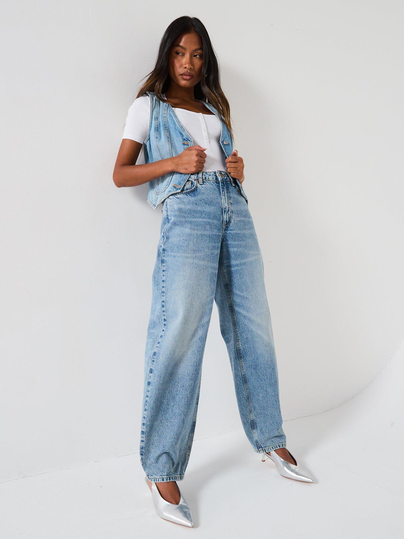Image 3 of 4 of V by Very Low Curve Barrel Leg Jeans - Mid Wash