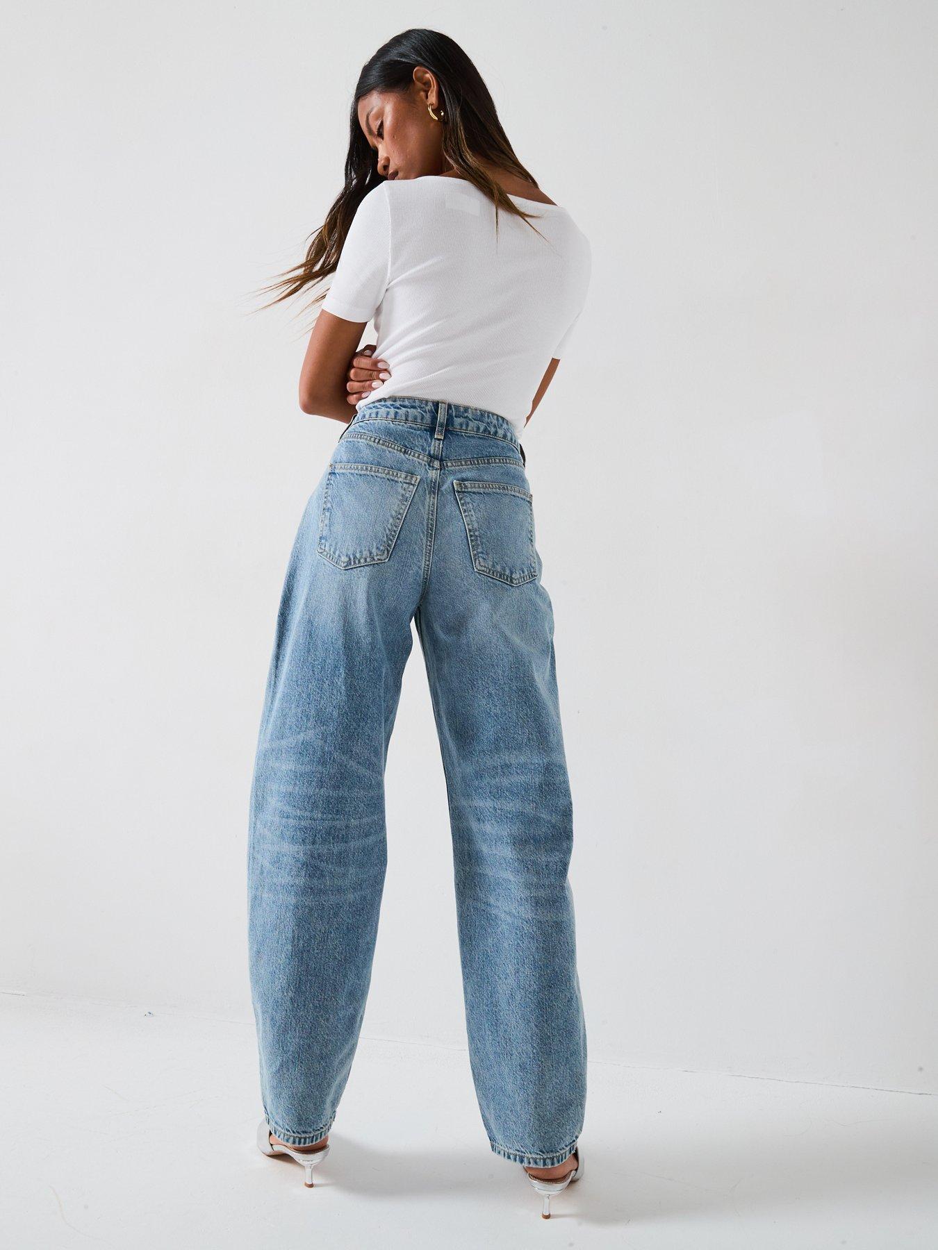 Image 4 of 4 of V by Very Low Curve Barrel Leg Jeans - Mid Wash