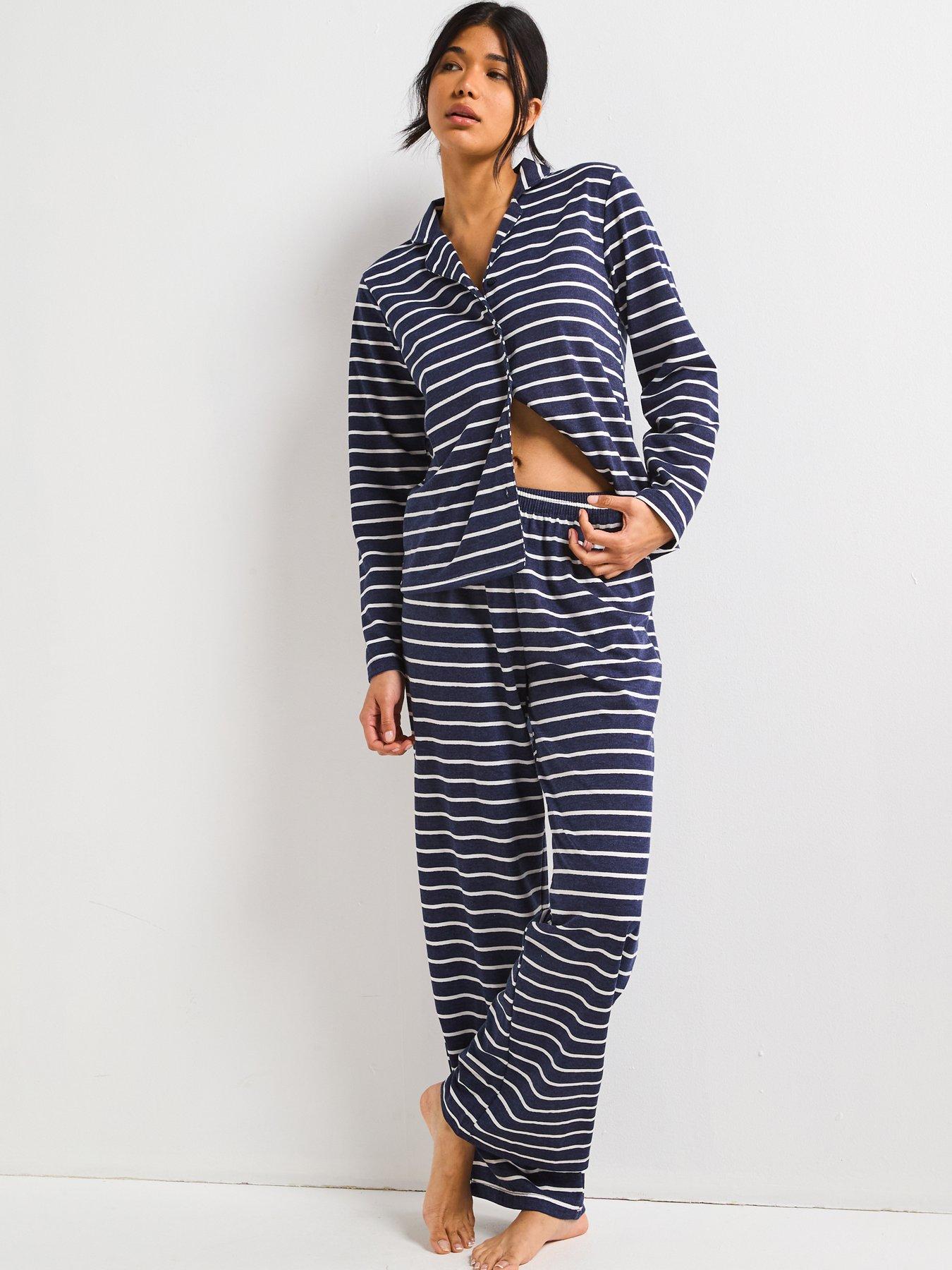 undefined Navy Marl Stripe Soft Touch Revere Set