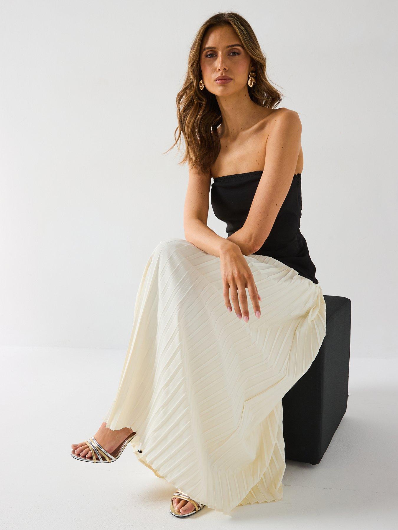 Image 4 of 6 of Six Stories Contrast Bandeau Pleated Maxi Dress - Multi