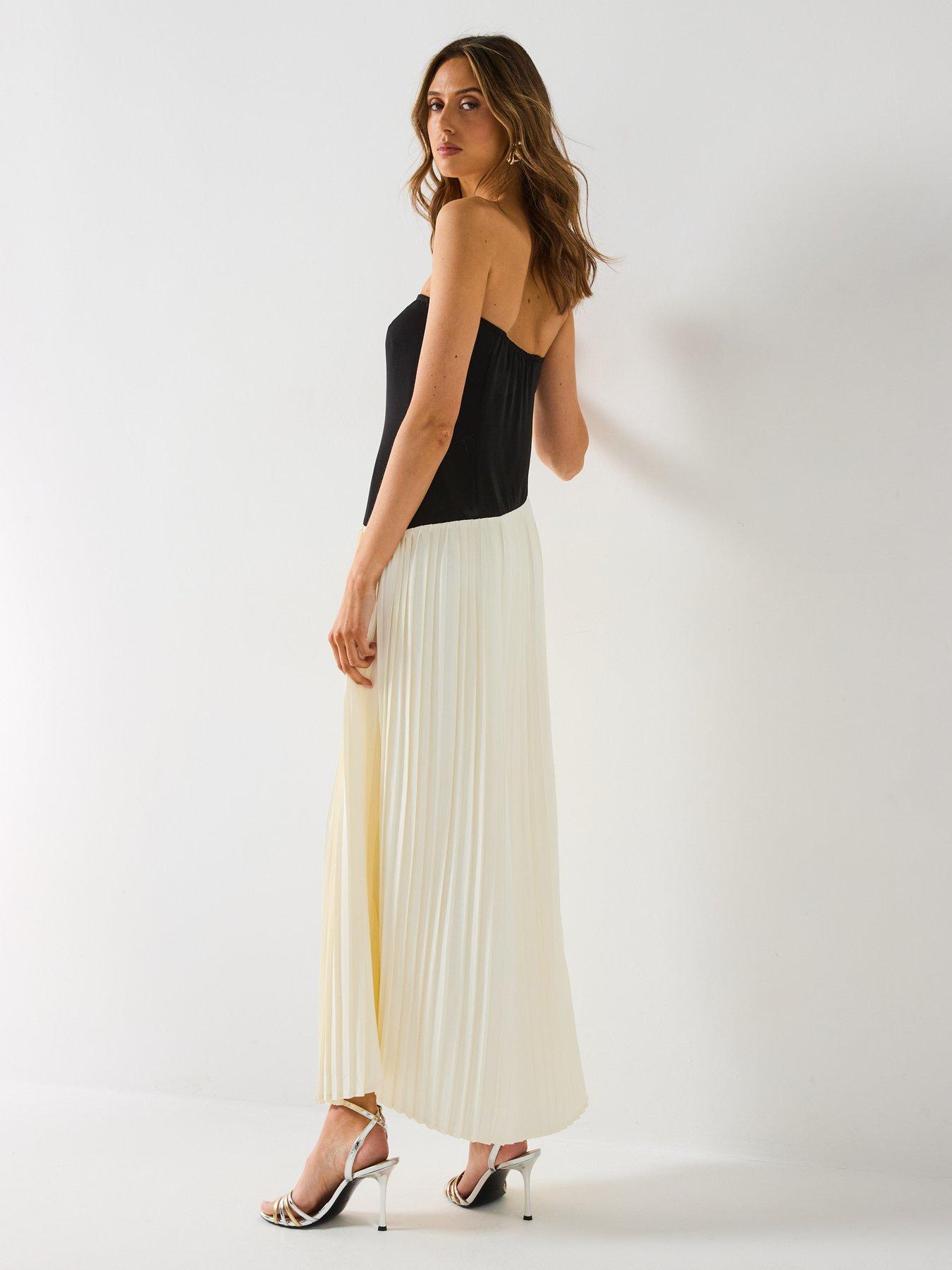Image 5 of 6 of Six Stories Contrast Bandeau Pleated Maxi Dress - Multi