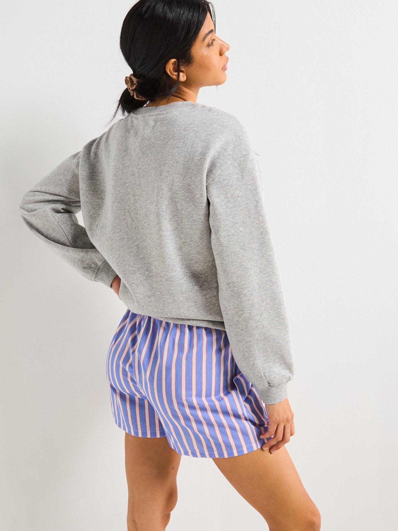 Image 2 of 5 of V by Very Slogan Sweat And Striped Short Pyjama Set - Grey