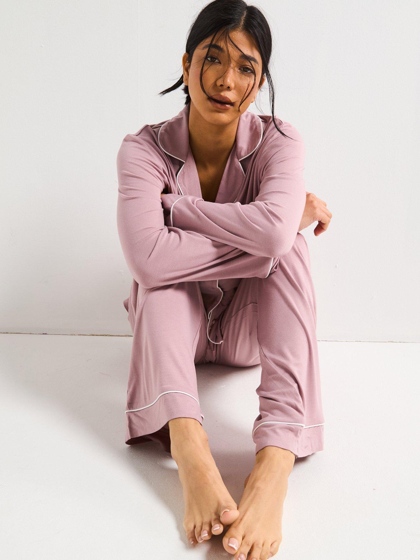 Image 6 of 6 of V by Very Long Sleeve Soft Touch Jersey Revere Pyjama Set - Purple