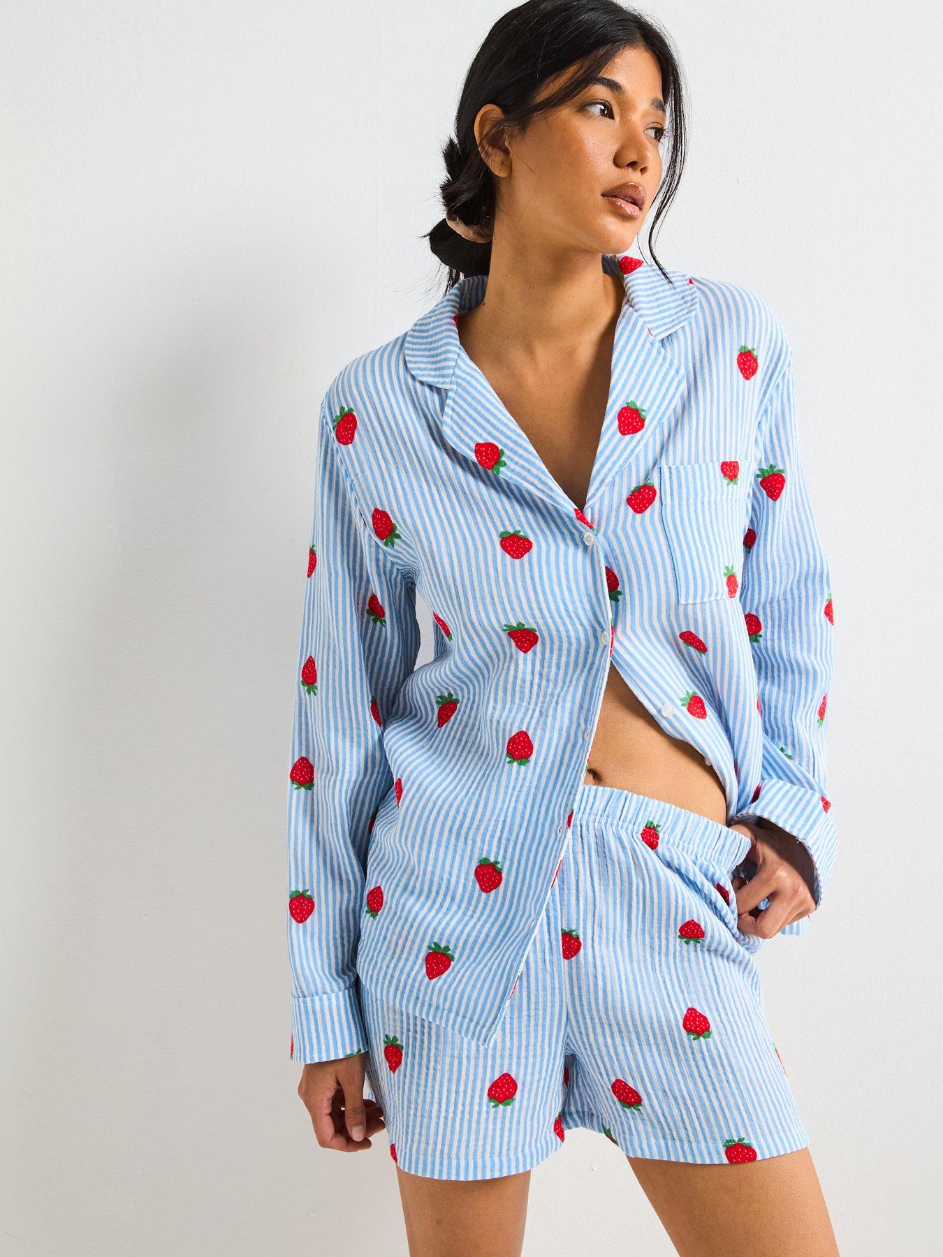 undefined Strawberry Woven Revere Short Pj Set