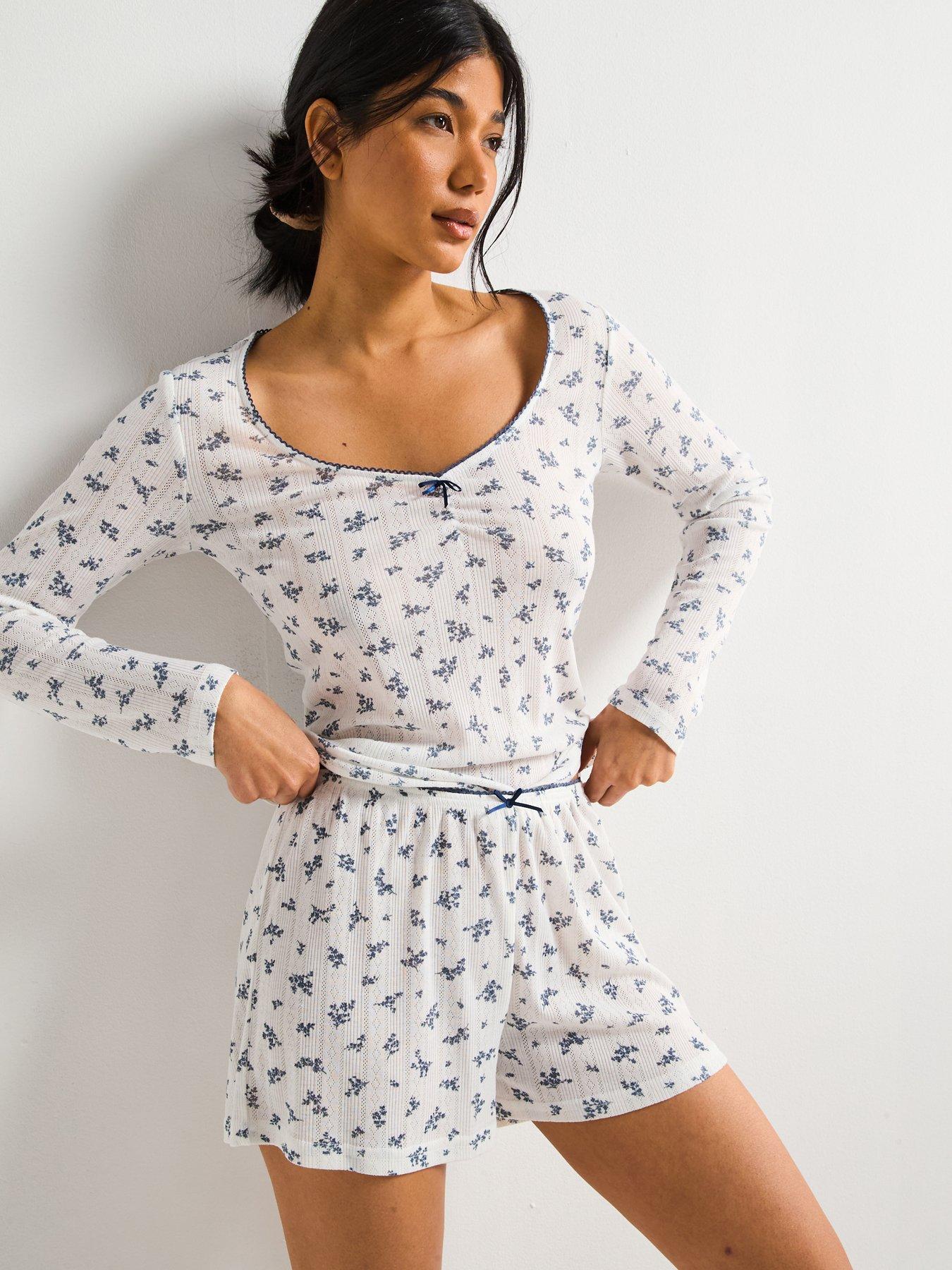 undefined Floral Henley Short Pyjama Set - White