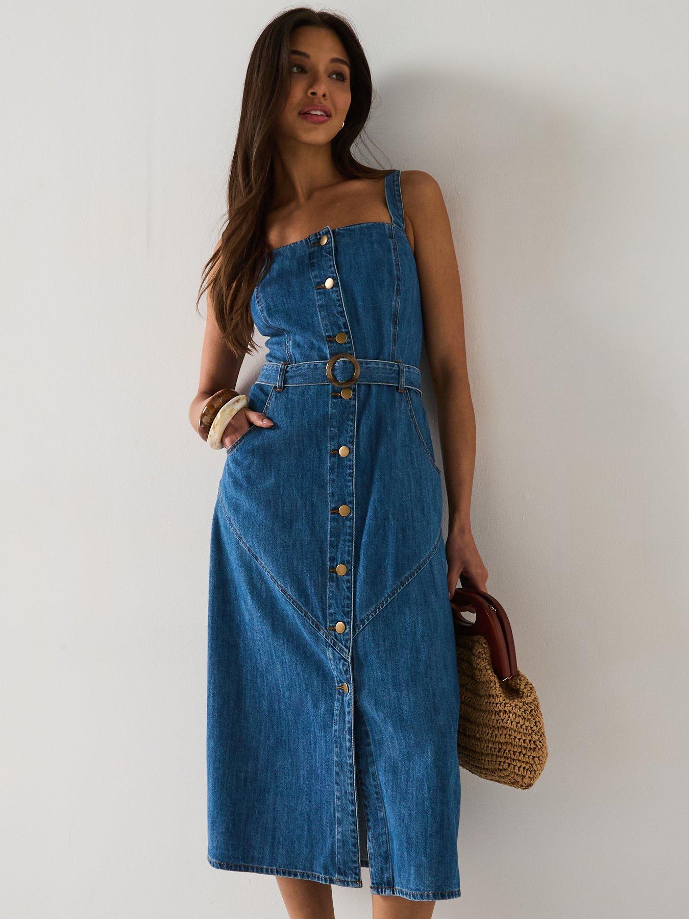 undefined Western Denim Dress - Mid Wash