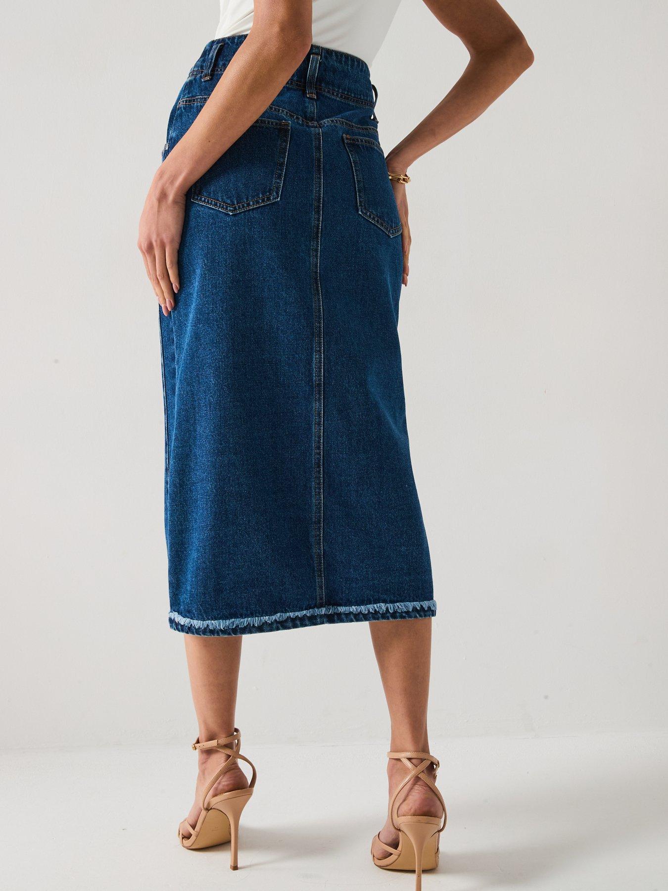 Image 2 of 6 of V by Very Denim Button Through Midi Skirt - Dark Wash