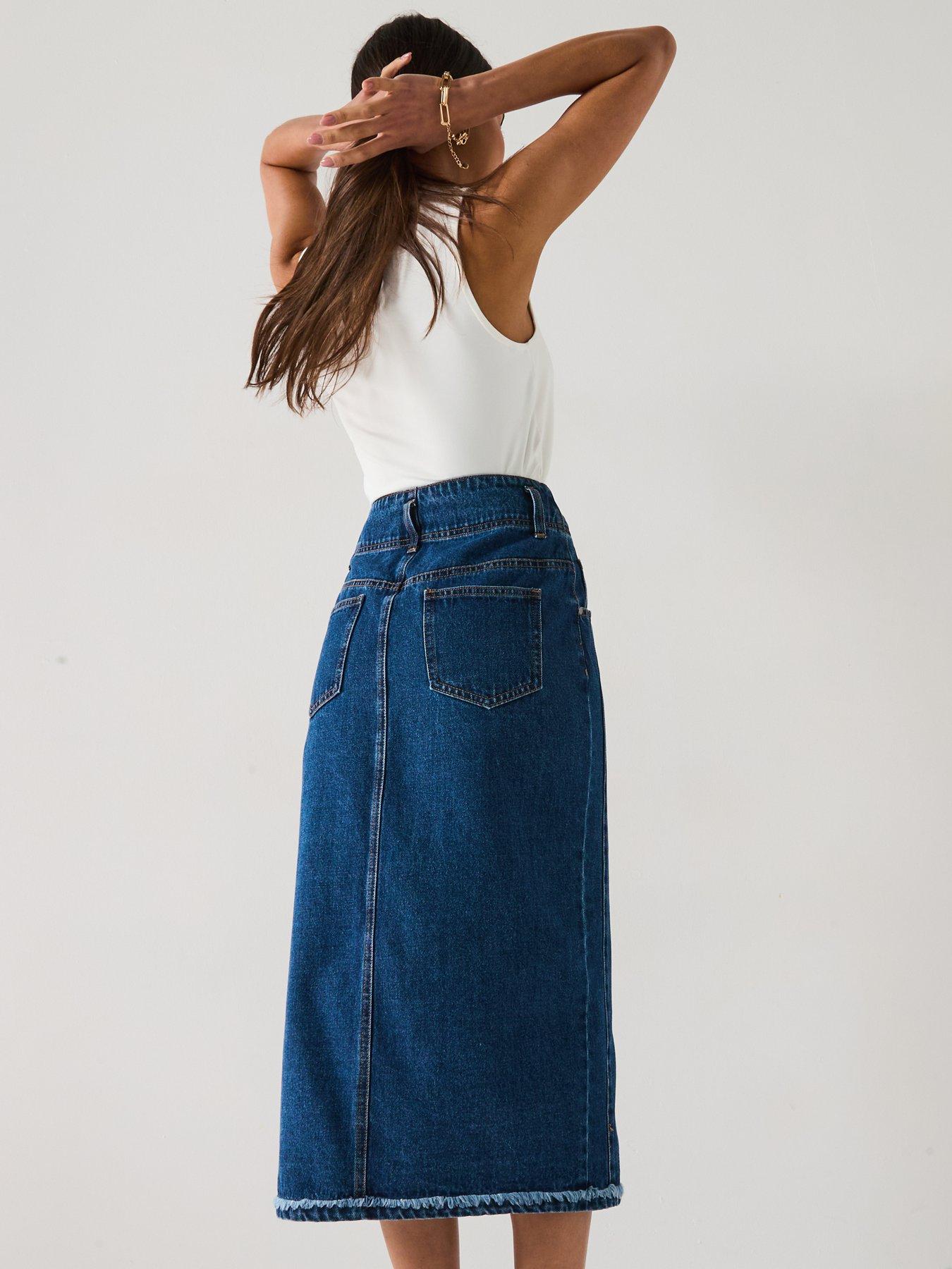 Image 5 of 6 of V by Very Denim Button Through Midi Skirt - Dark Wash
