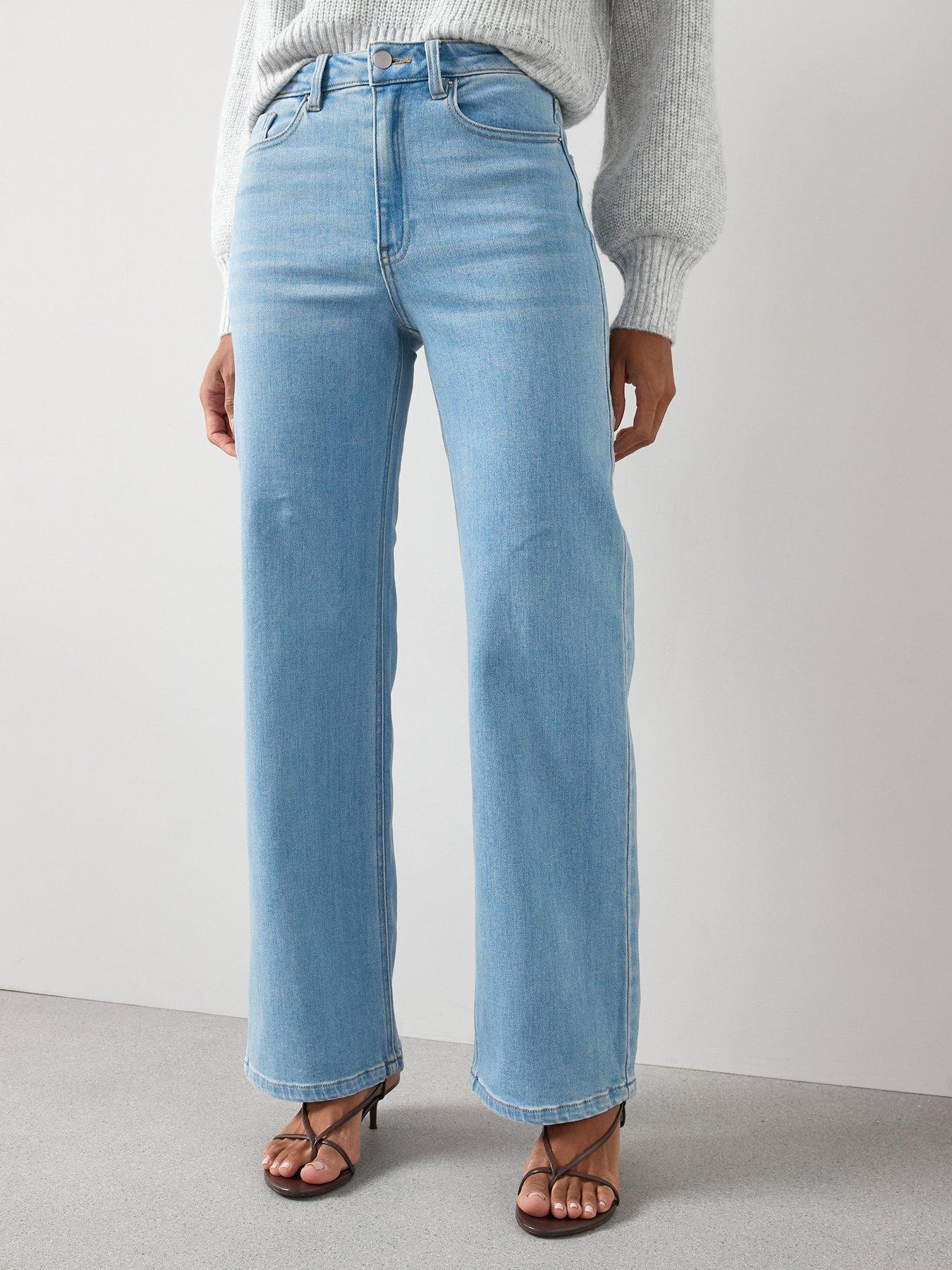 Image 1 of 7 of V by Very Wide Leg Jeans With Stretch - Light Wash