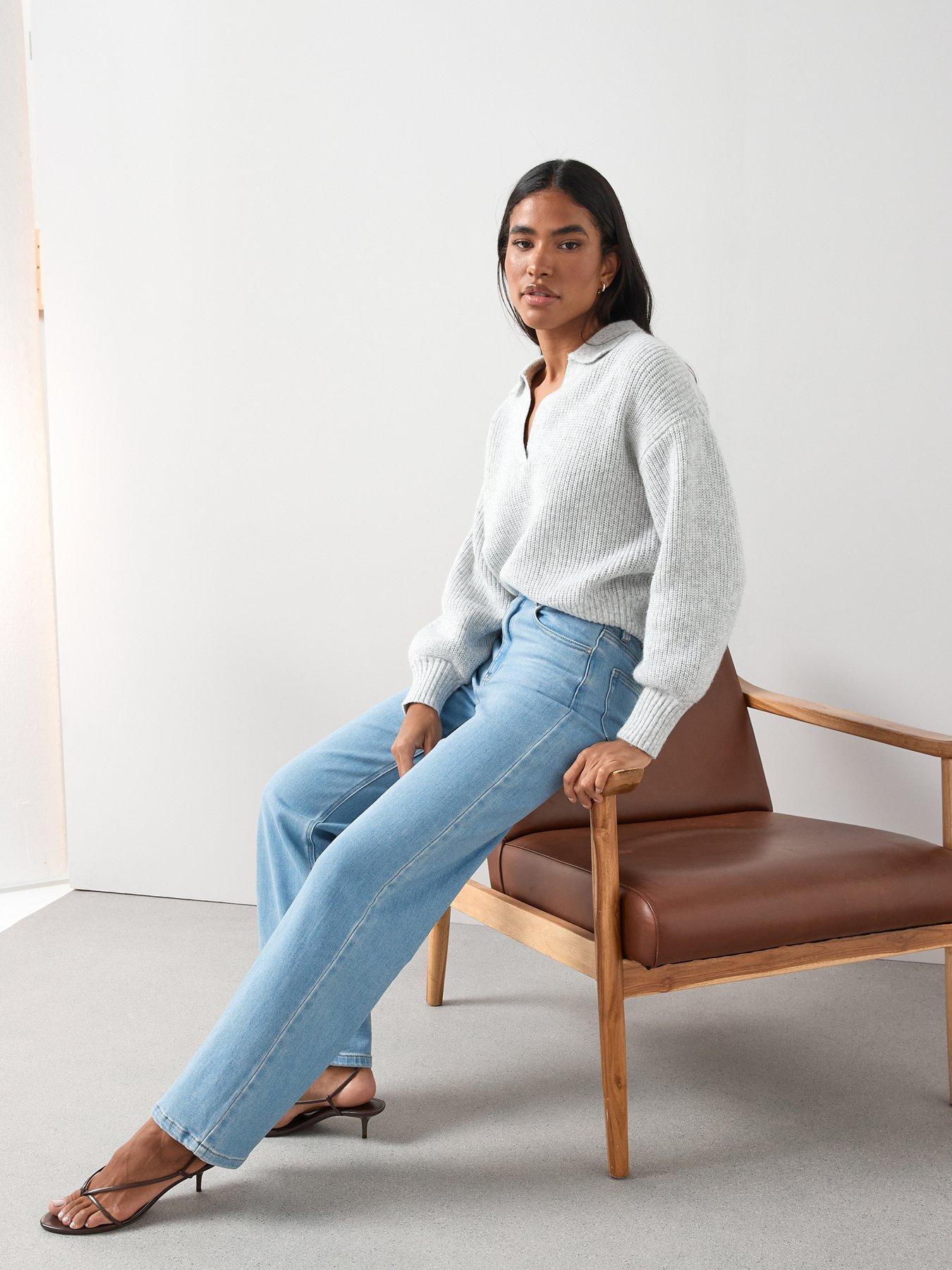 Image 3 of 7 of V by Very Wide Leg Jeans With Stretch - Light Wash