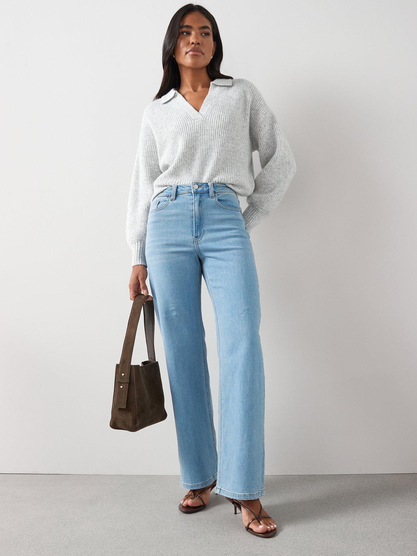 Image 4 of 7 of V by Very Wide Leg Jeans With Stretch - Light Wash