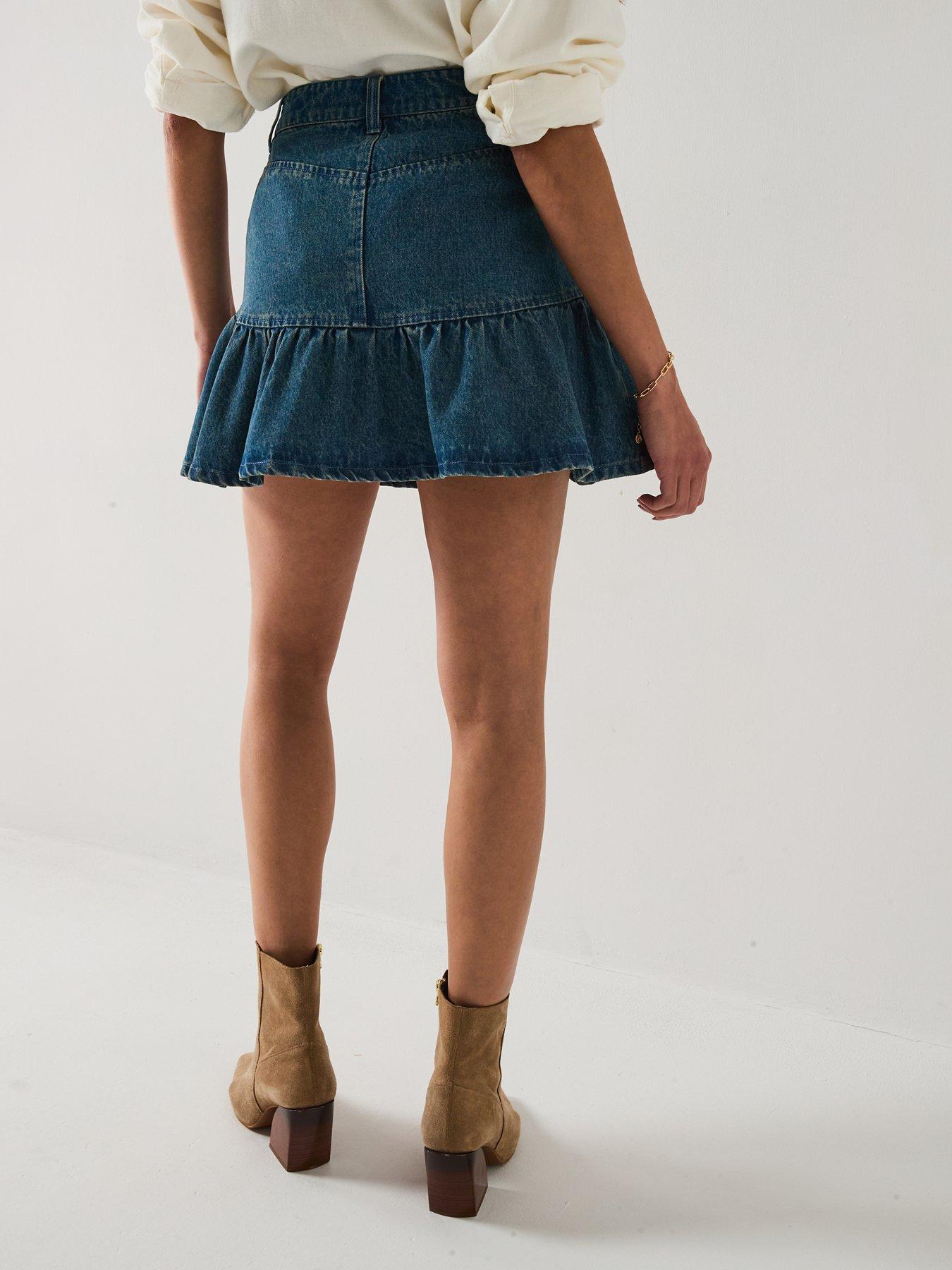 Image 2 of 6 of V by Very Denim Ruffle Skirt - Dark Wash