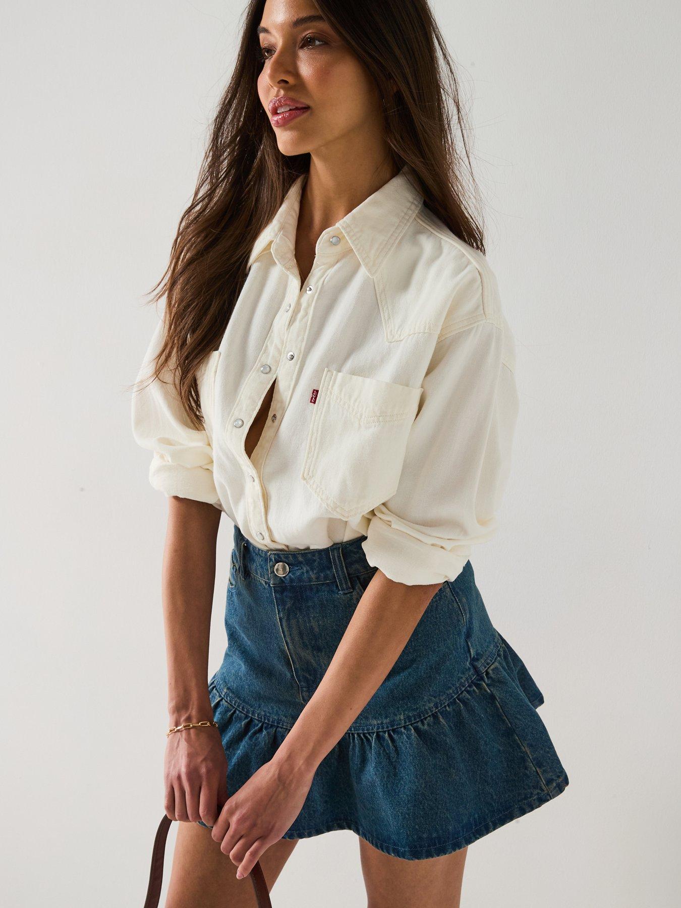 Image 4 of 6 of V by Very Denim Ruffle Skirt - Dark Wash