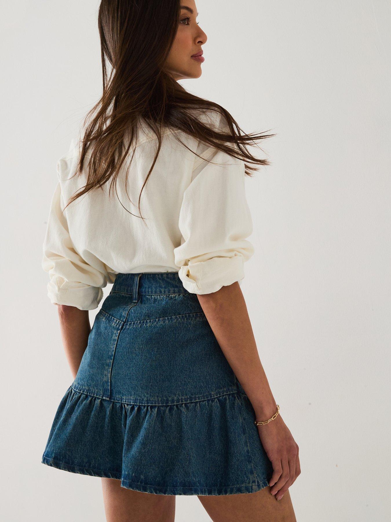 Image 5 of 6 of V by Very Denim Ruffle Skirt - Dark Wash