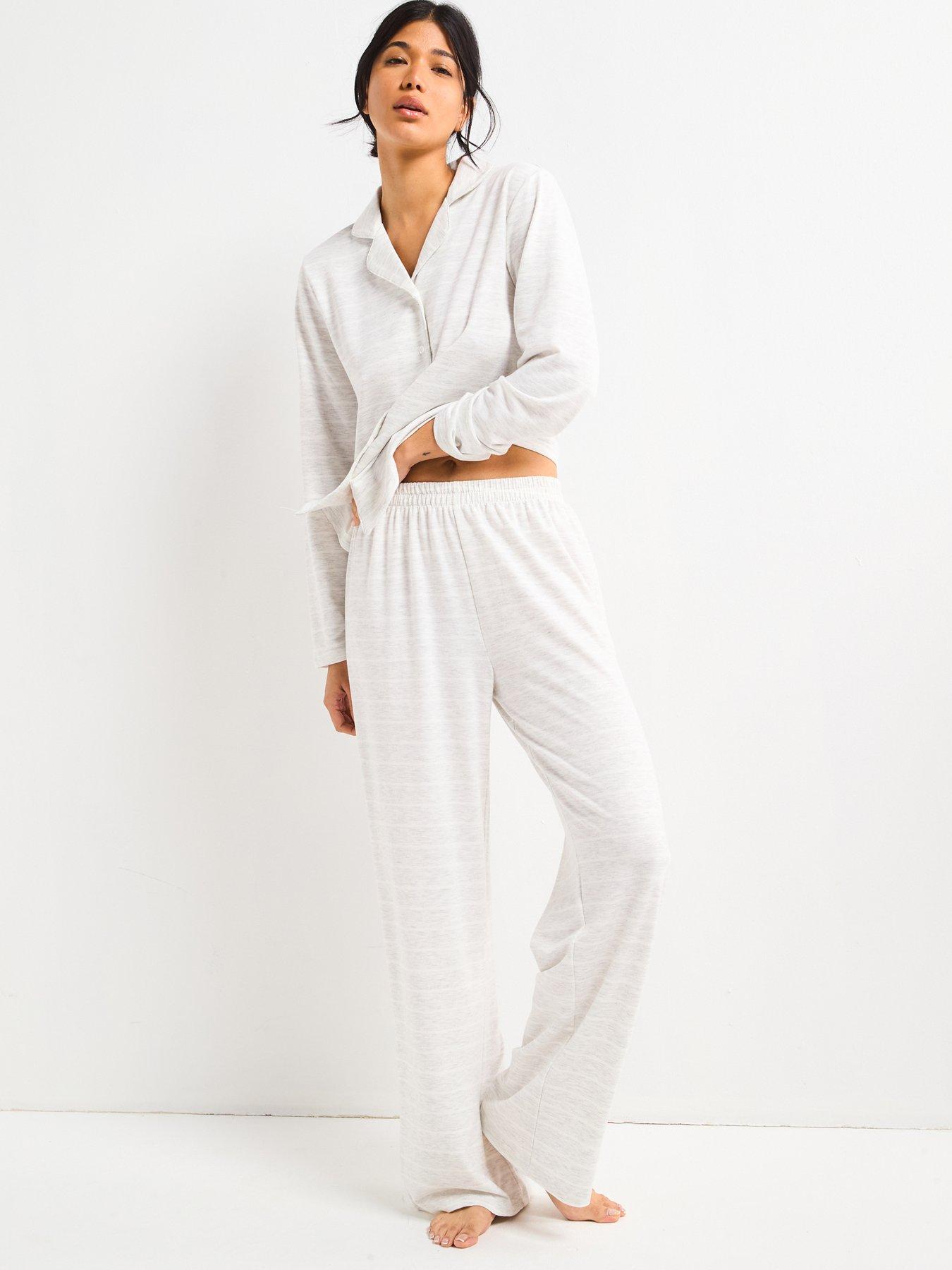 undefined Marl Stripe Soft Touch Revere Pyjama Set - Grey