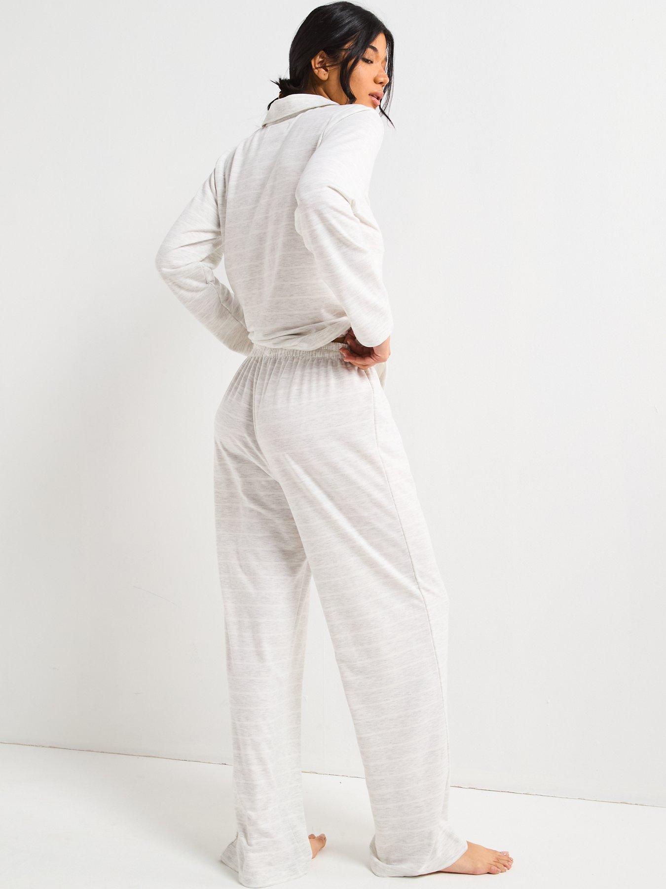Image 2 of 4 of V by Very Marl Stripe Soft Touch Revere Pyjama Set - Grey