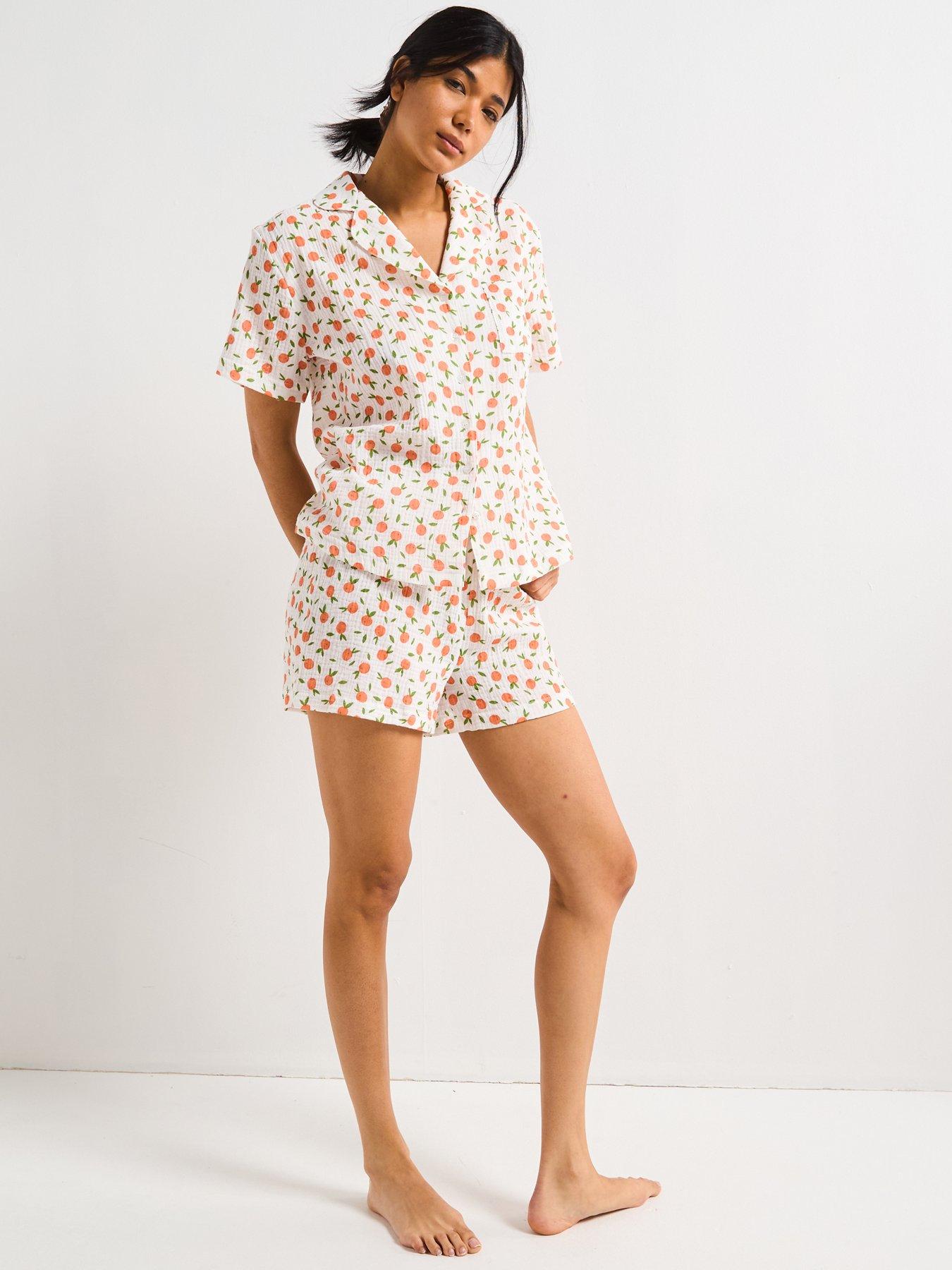 Image 1 of 5 of V by Very Print Short Sleeve Revere Short Pj Set - Orange